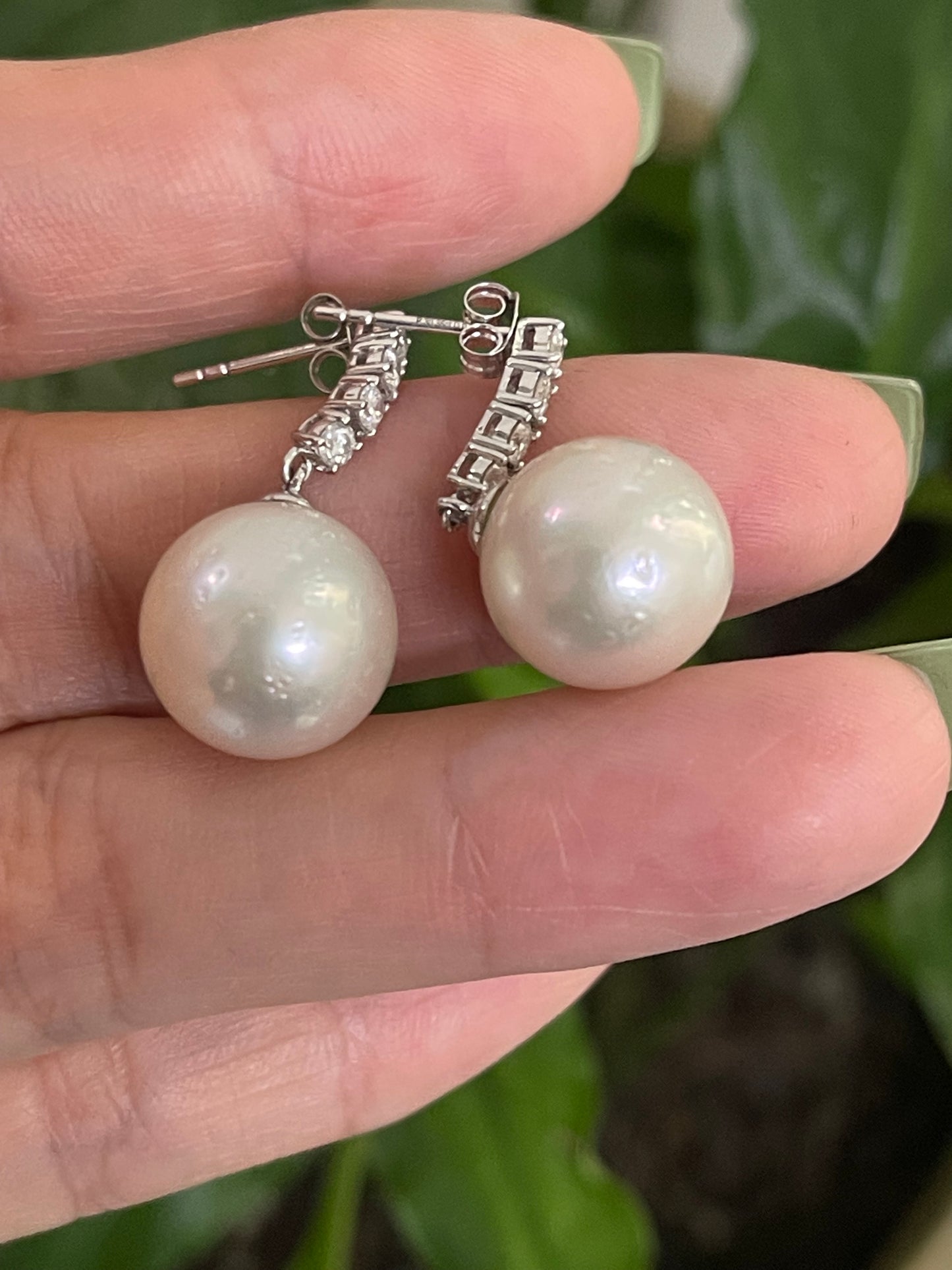 South Sea Pearl & Diamond Drop Earrings In 14ct White Gold