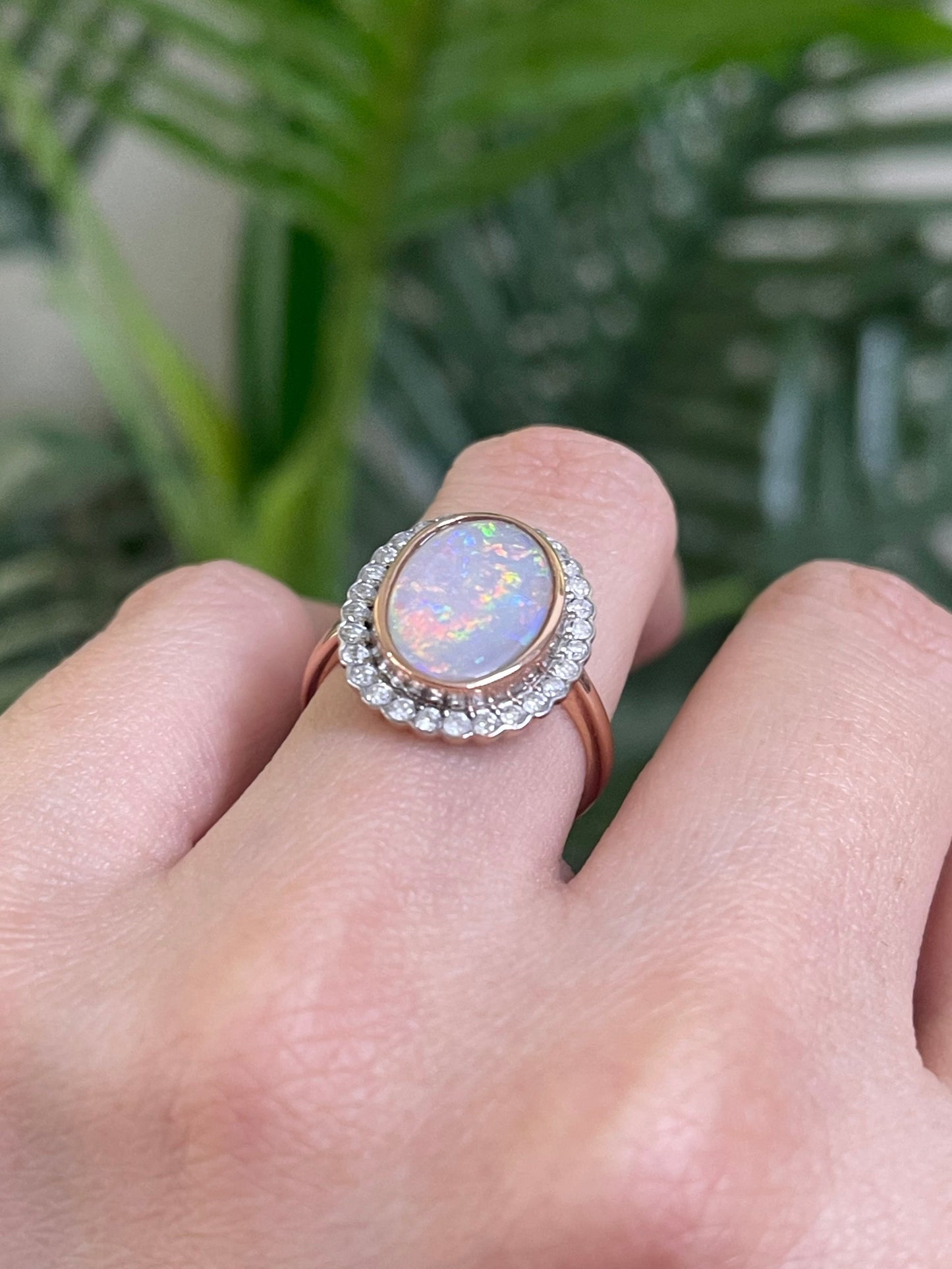 Natural Solid Australian Andamooka Opal & Diamond Ring In 14ct Rose & White Gold