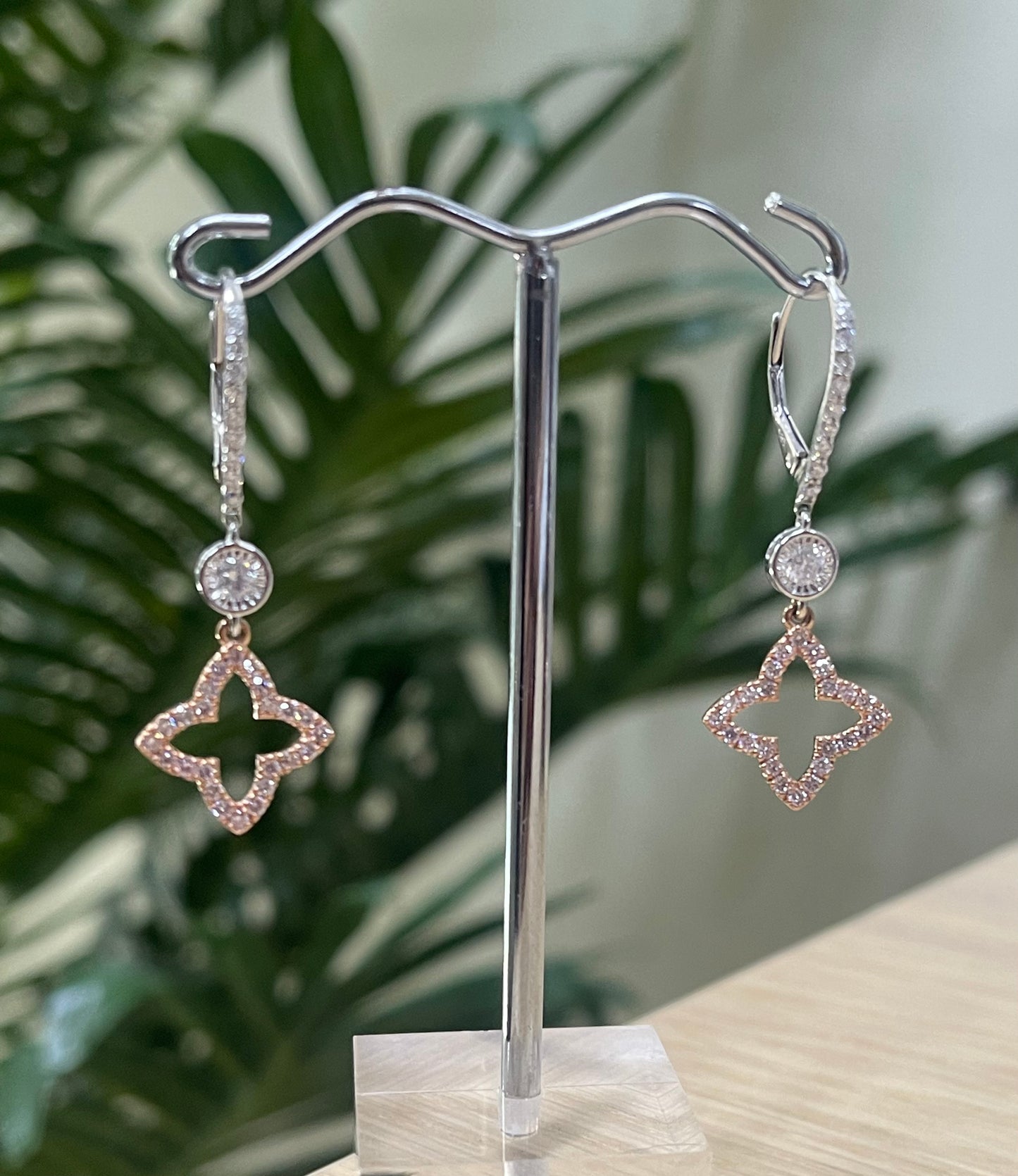 Rosé Lumière – Natural Pink & White Diamond Drop Earrings In 14ct White Gold & Rose Gold