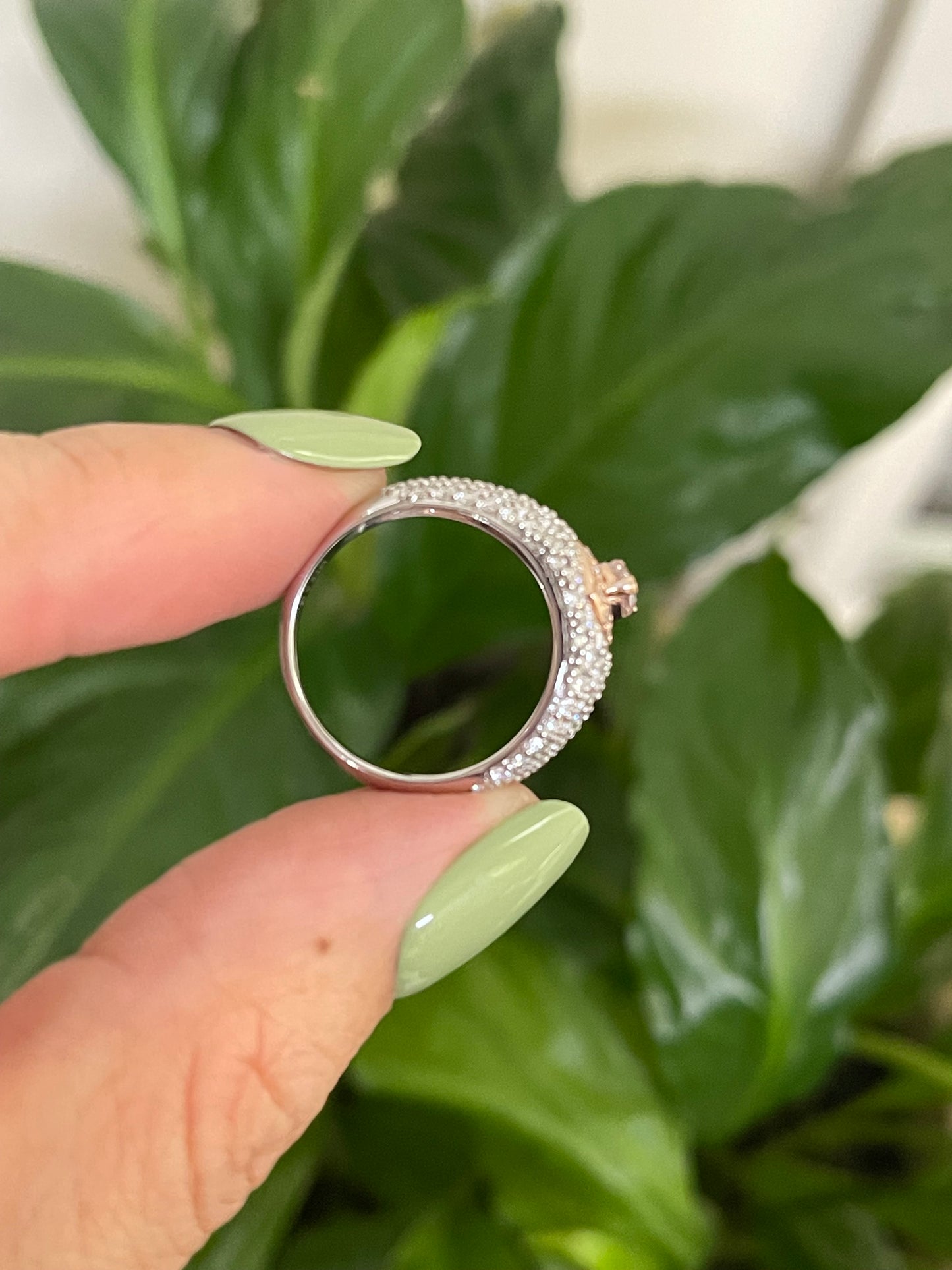 Natural Light Pink Diamond & White Diamond Love Heart Ring In 14ct Rose & White Gold