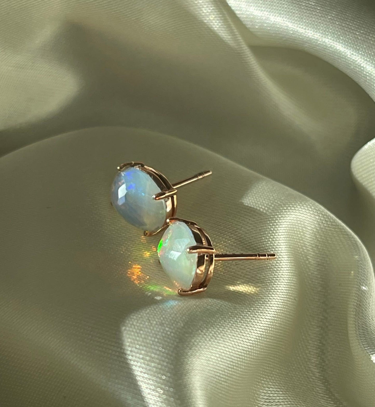 Contemporary 9ct rose gold 1.92ct natural solid Australian opal stud earrings
