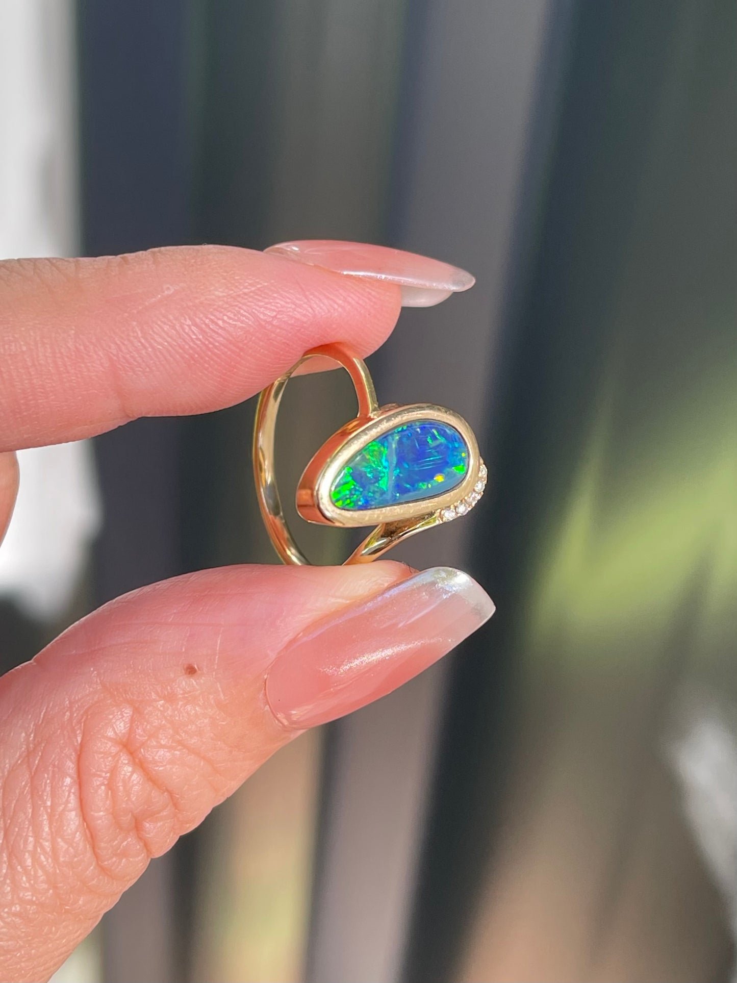 Vintage 1.8ct Natural Solid Australian Boulder Opal Diamond Ring In 14ct Yellow Gold