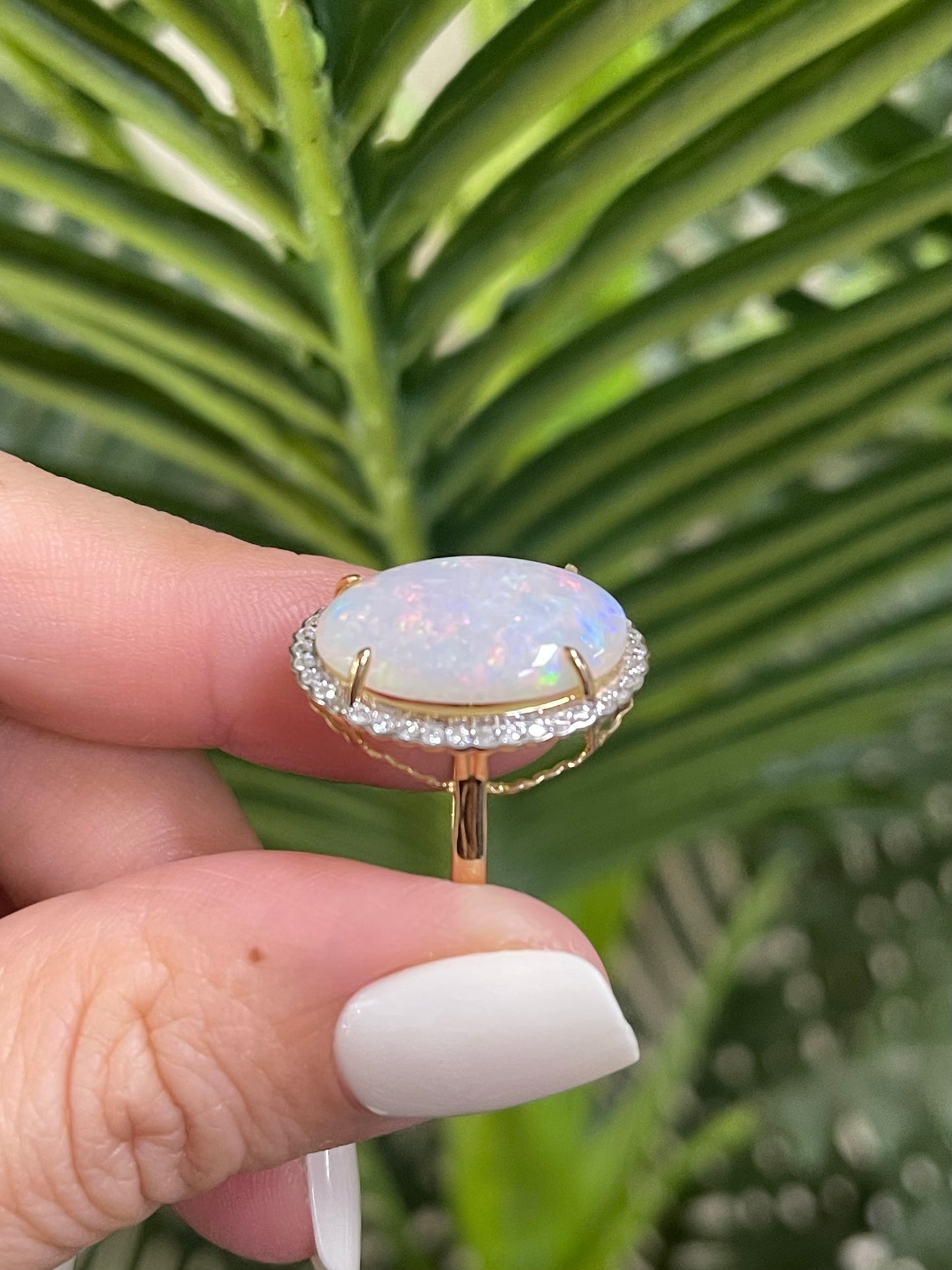 5.96ctNatural Solid Australian Andamooka Opal & Diamond Halo Ring In 14ct Yellow Gold