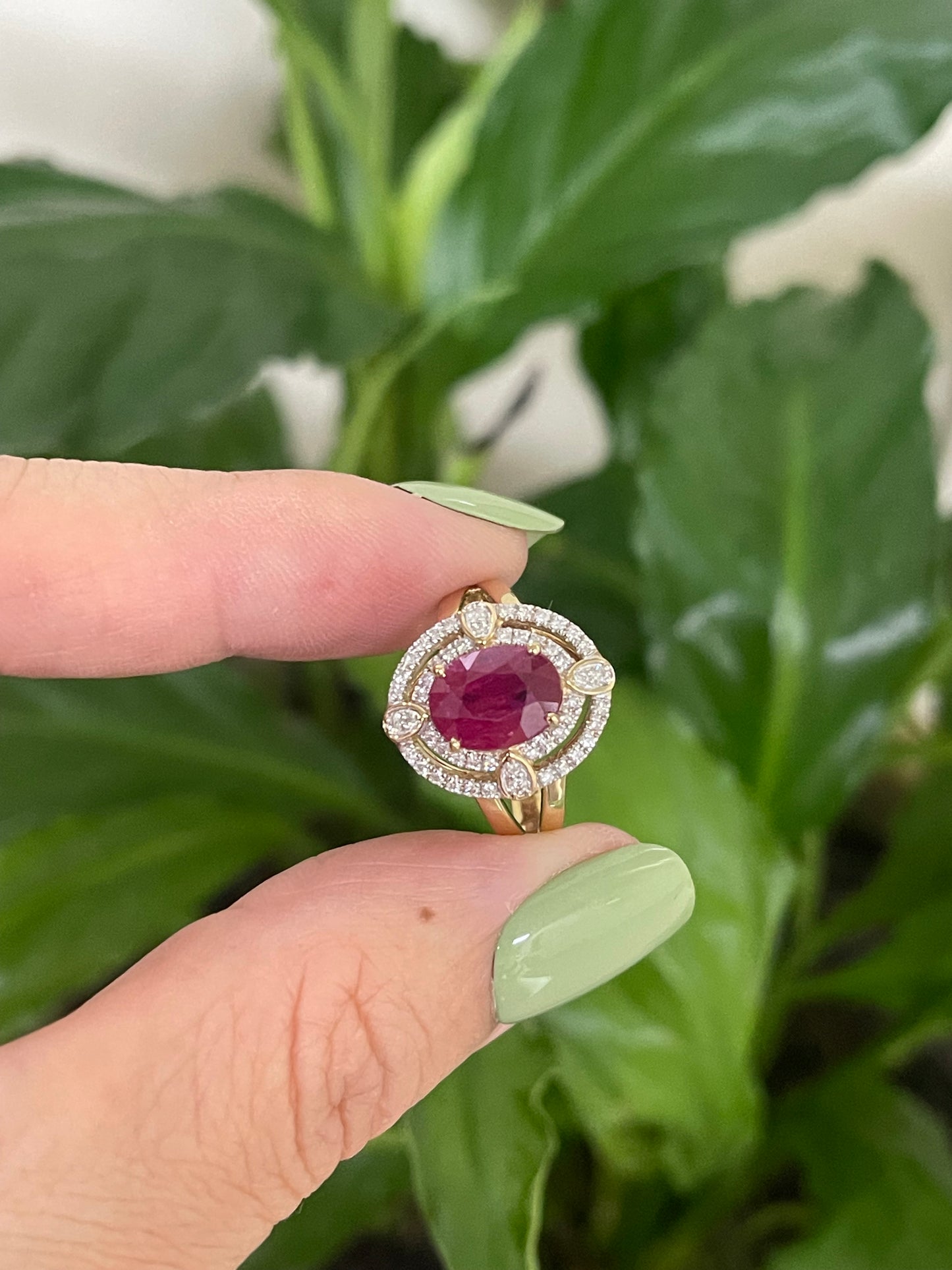 Art Deco Style 1.94ct Natural Ruby Diamond Ring In 14ct Yellow Gold