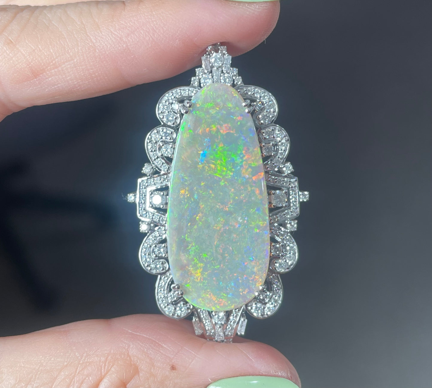 Cosmic Sunset & Galaxy Opal Diamond Pendant In 14ct White Gold
