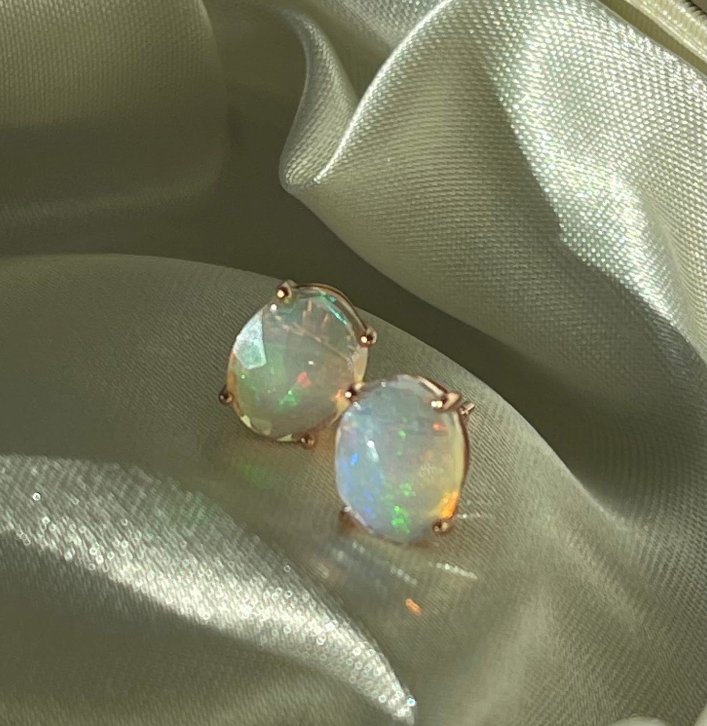 Contemporary 9ct rose gold 1.92ct natural solid Australian opal stud earrings