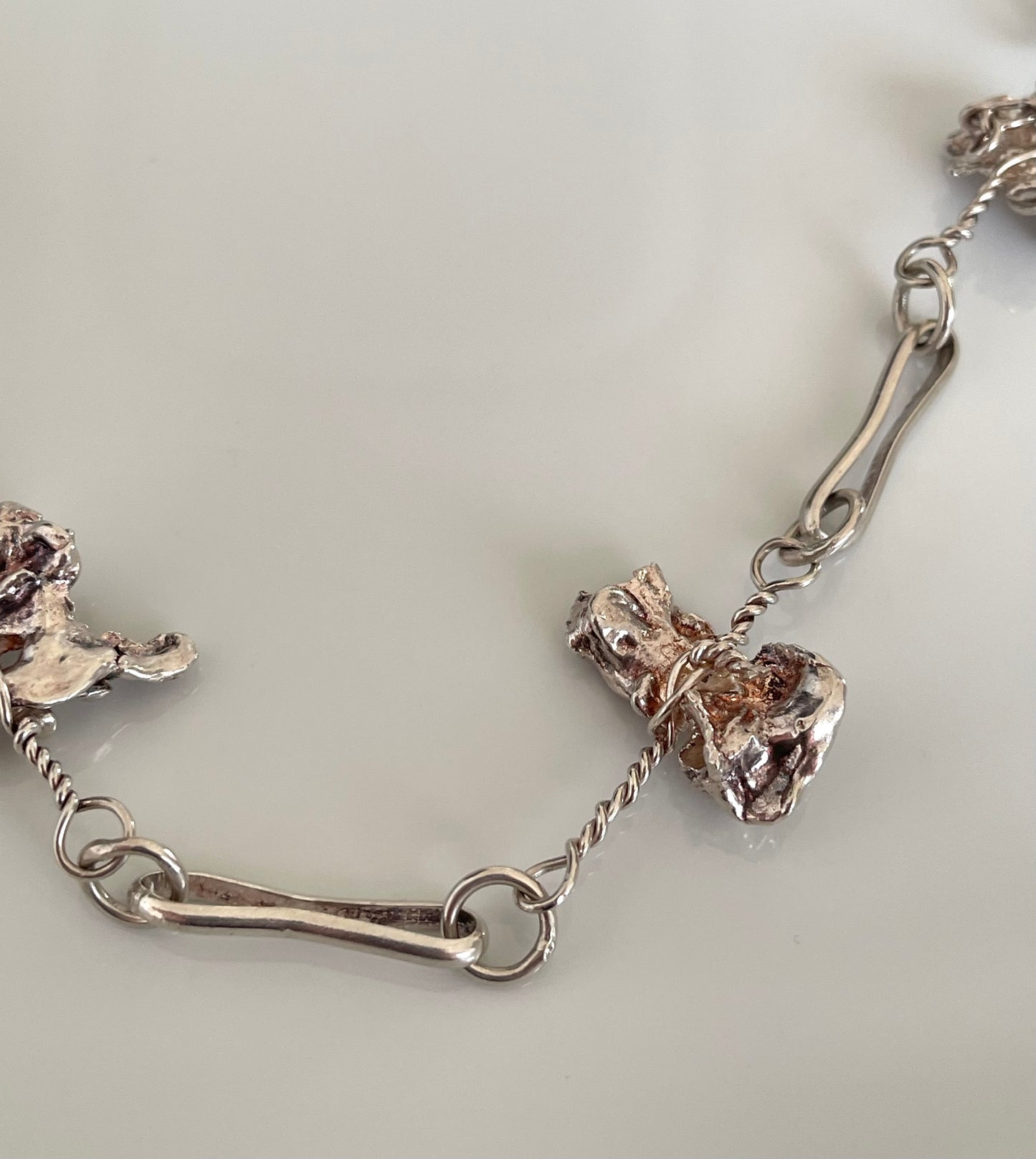 Vintage 70grams 66cm money bag / nugget chain necklace In Sterling Silver