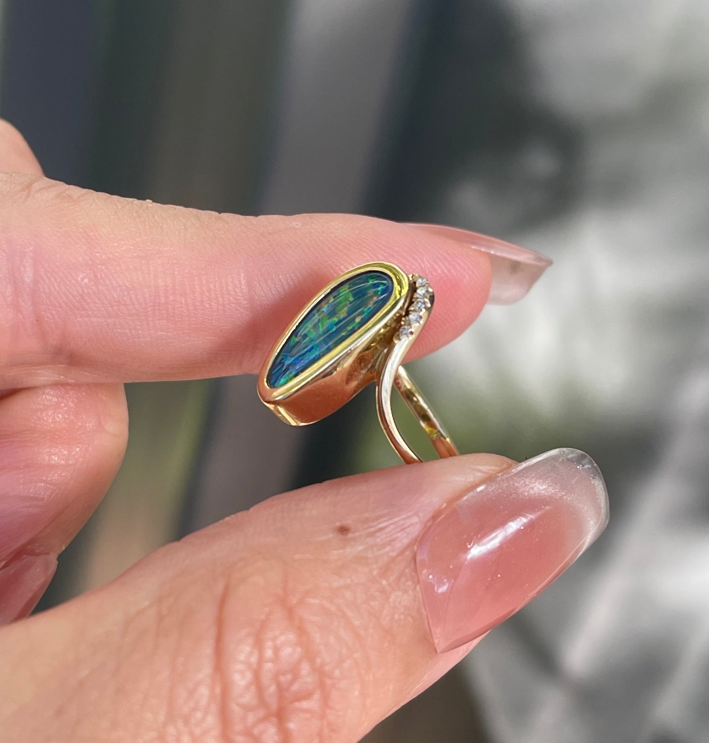 Vintage 1.8ct Natural Solid Australian Boulder Opal Diamond Ring In 14ct Yellow Gold