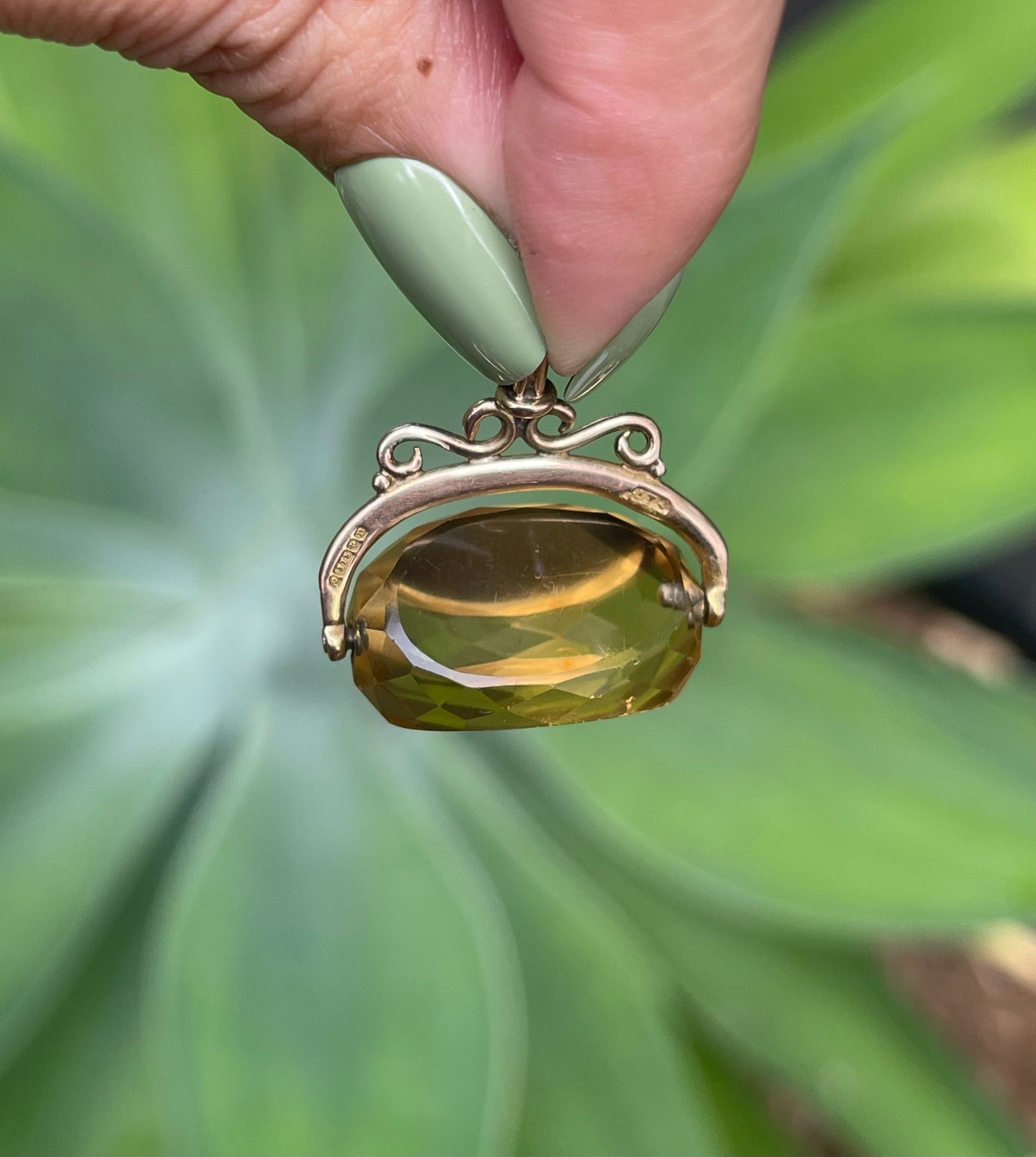 Antique 1852 Birmingham Citrine Spinner Pendant In 9ct Pink Gold
