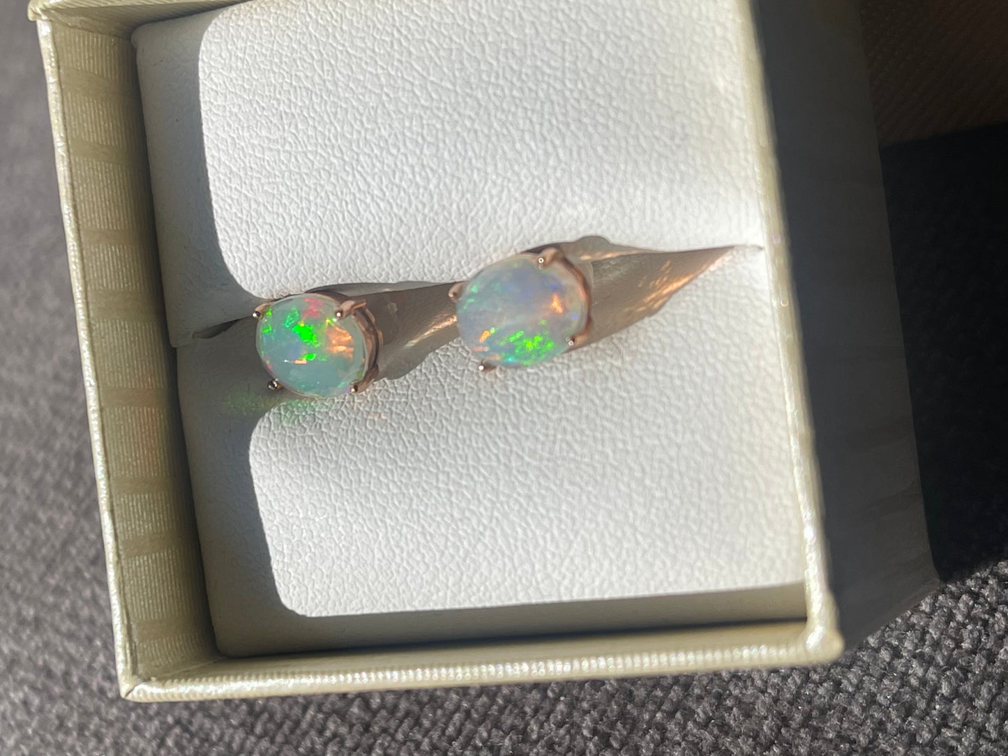 S.E. Custom 2ct Australian Crystal Opal earrings In 9ct Rose Gold