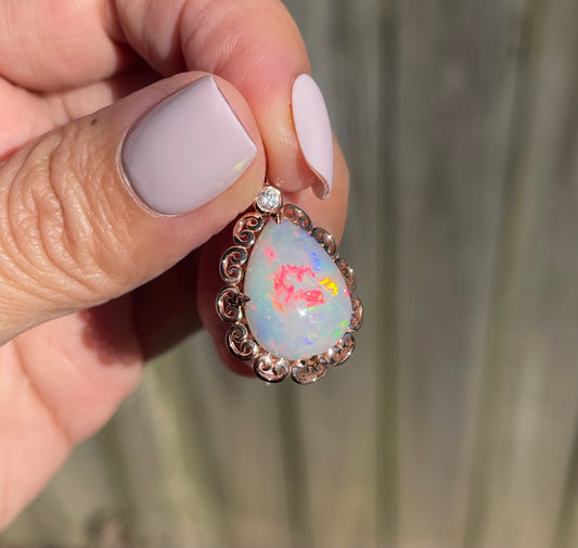 4.5ct Opal Diamond Pendant In 9ct Rose Gold
