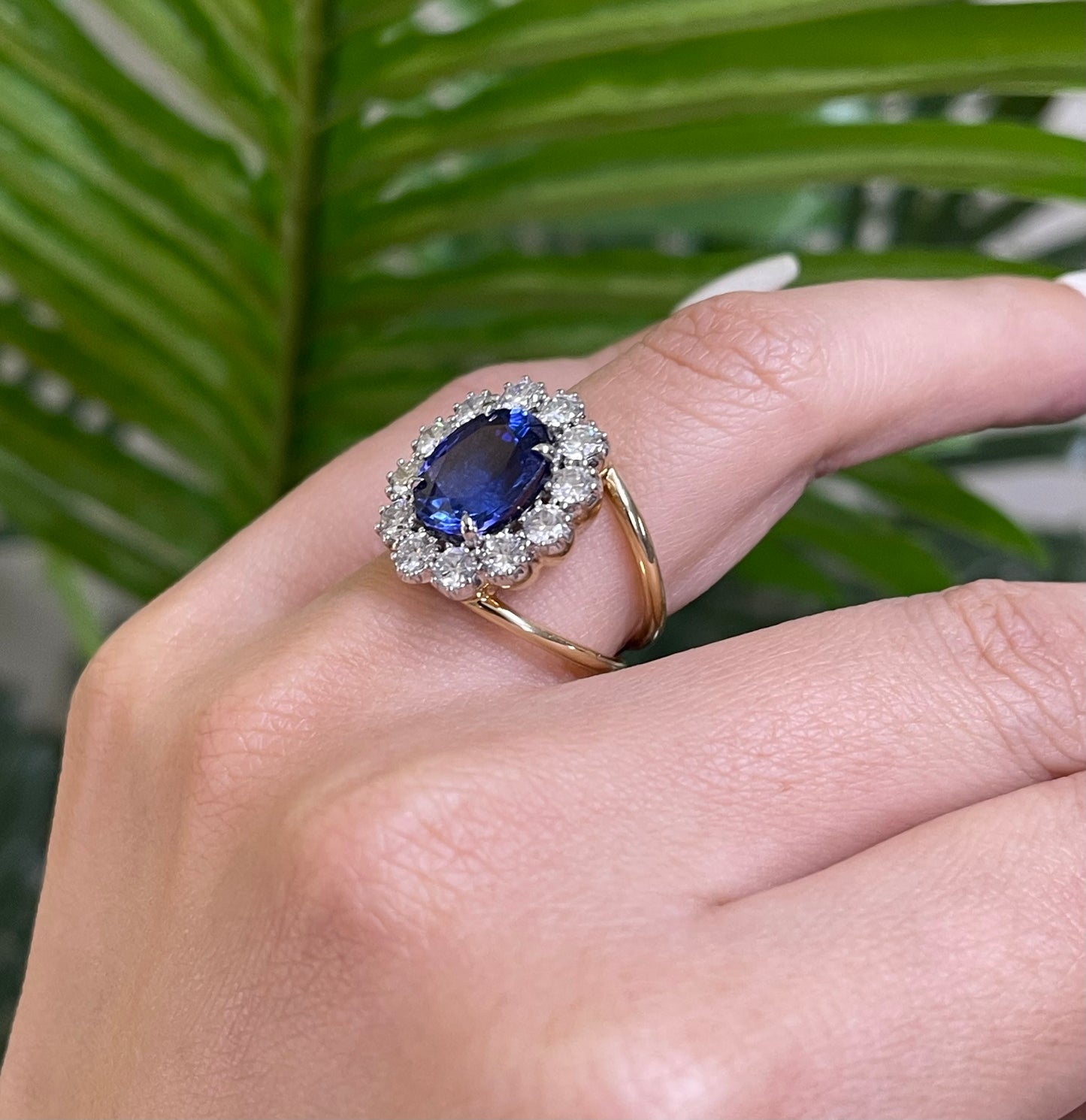 3.8ct Natural Tanzanite & 1.36ct Natural Diamond Ring With Split Shoulder In 14ct Yellow Gold