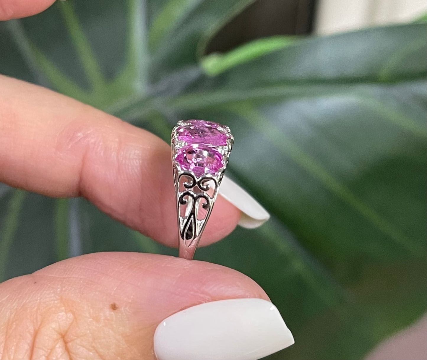 2.62ct Pink Sapphire Diamond Trilogy Ring In 14ct White Gold