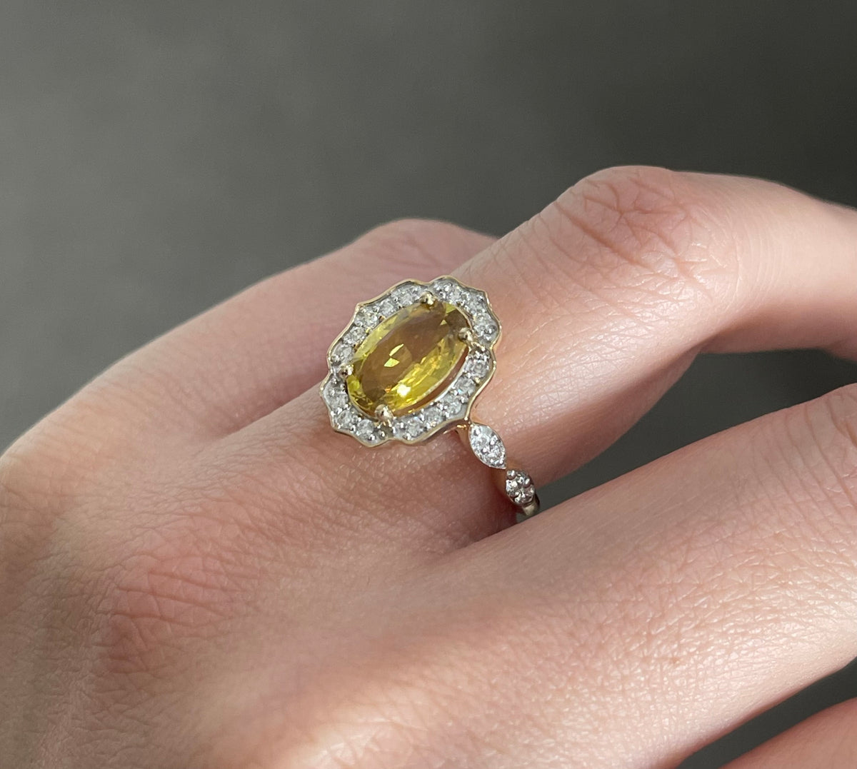 Vintage Style Natural Yellow Sapphire Diamond Ring In 14ct Yellow Gold