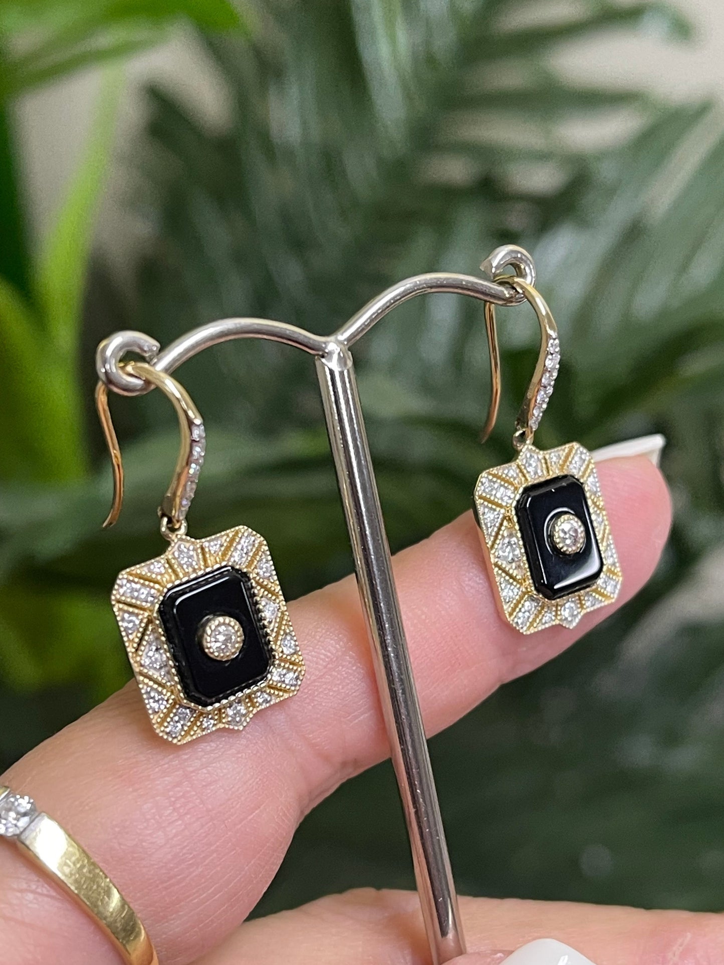 Art Deco Inspired Onyx & Natural Diamond Earrings In 14ct Yellow Gold