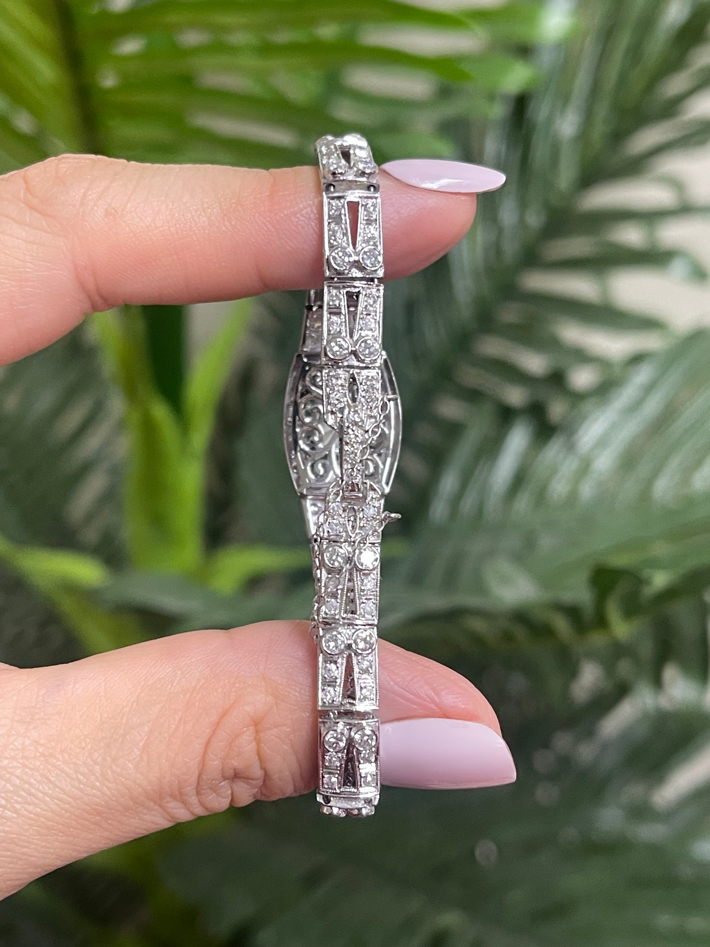 One Of A Kind Antique Conversion 4.5ct Natural Mix Cut Diamond & Emerald Bracelet In 950 Platinum