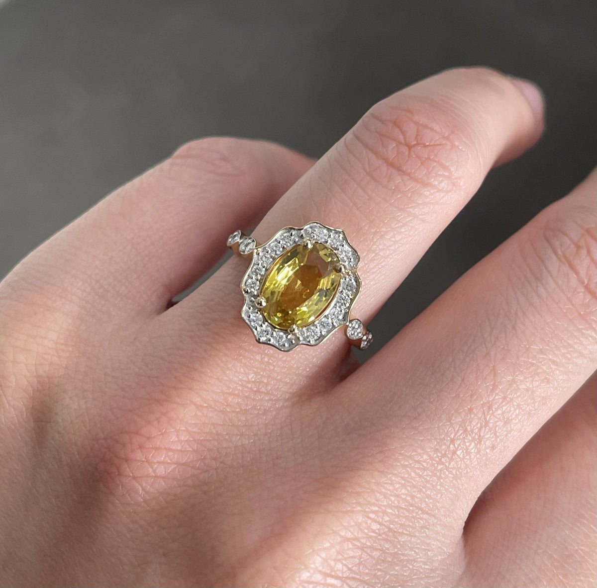 Vintage Style Natural Yellow Sapphire Diamond Ring In 14ct Yellow Gold