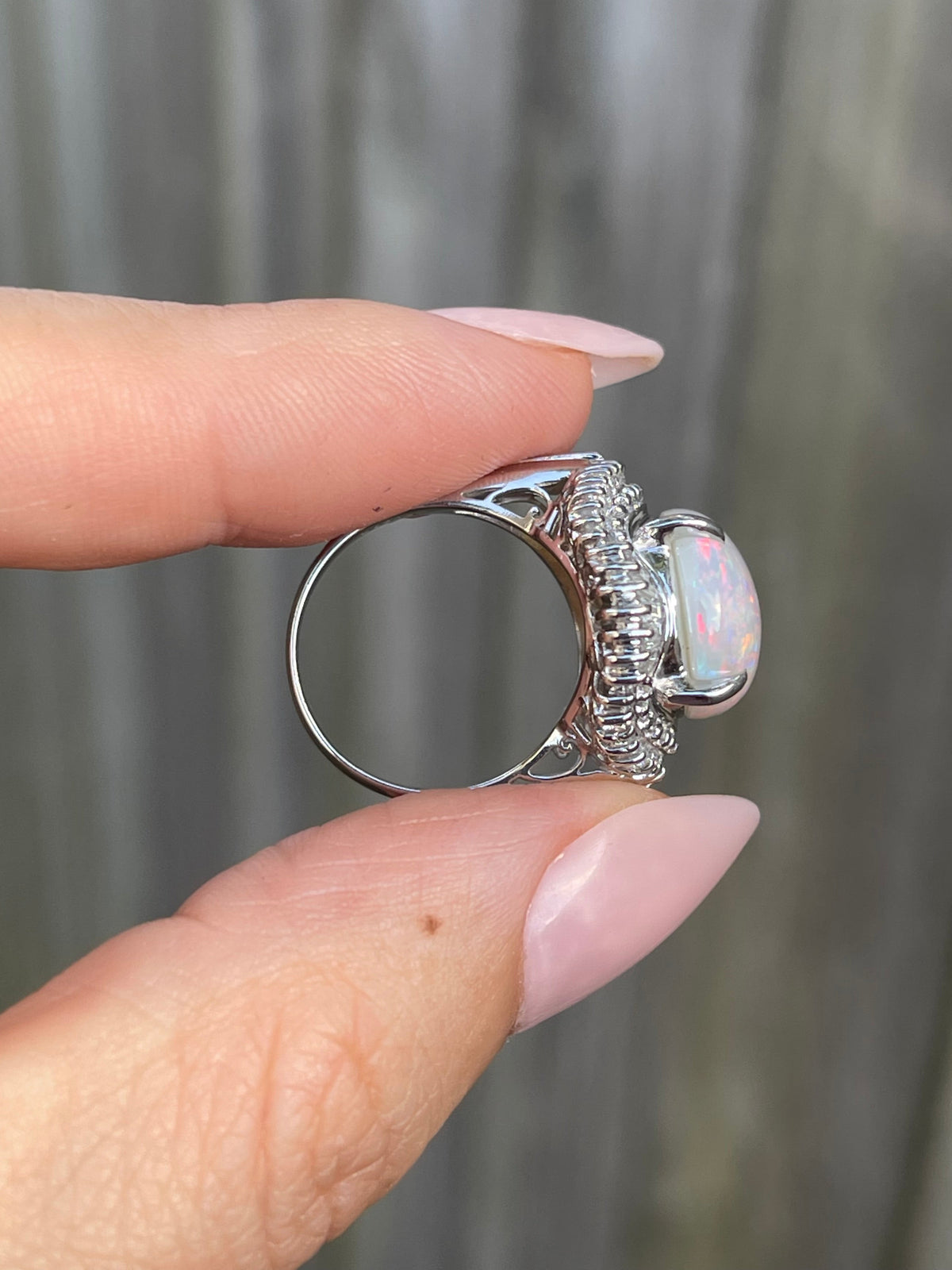 6.5ct Australian Solid Opal & Diamond Ring in 900 Platinum – Rare Harlequin Pattern