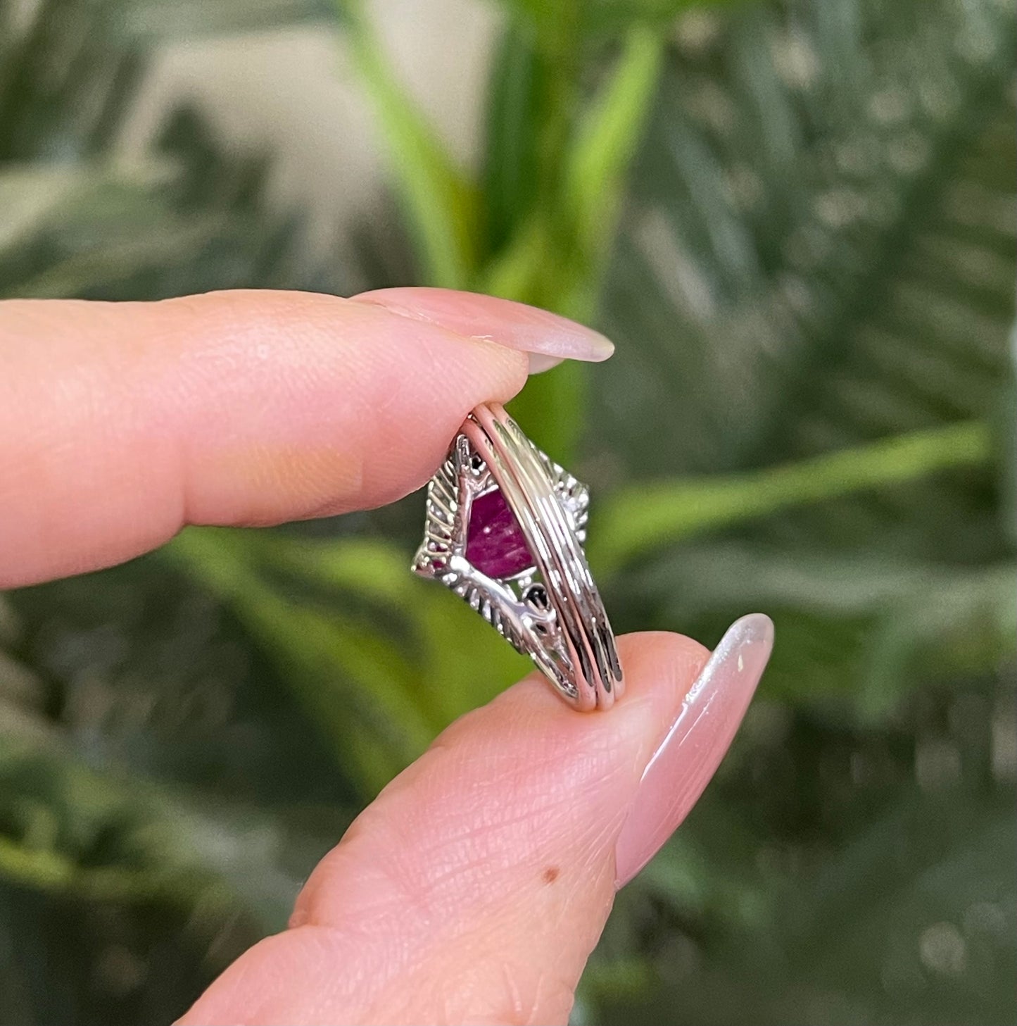 Art Deco Style 1.6ct Natural Marquise cut Ruby & Diamond Ring