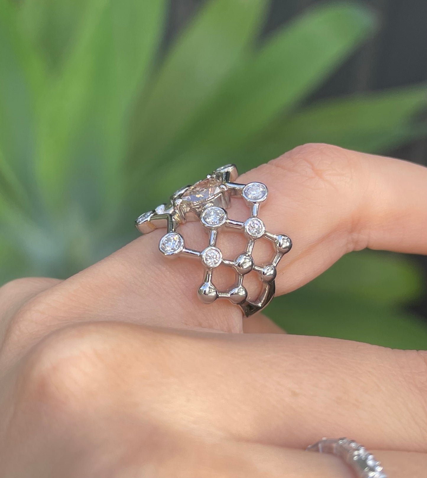11.8grams 900 Platinum 1.63ct Natural Champagne Diamond geometric / architectural Ring