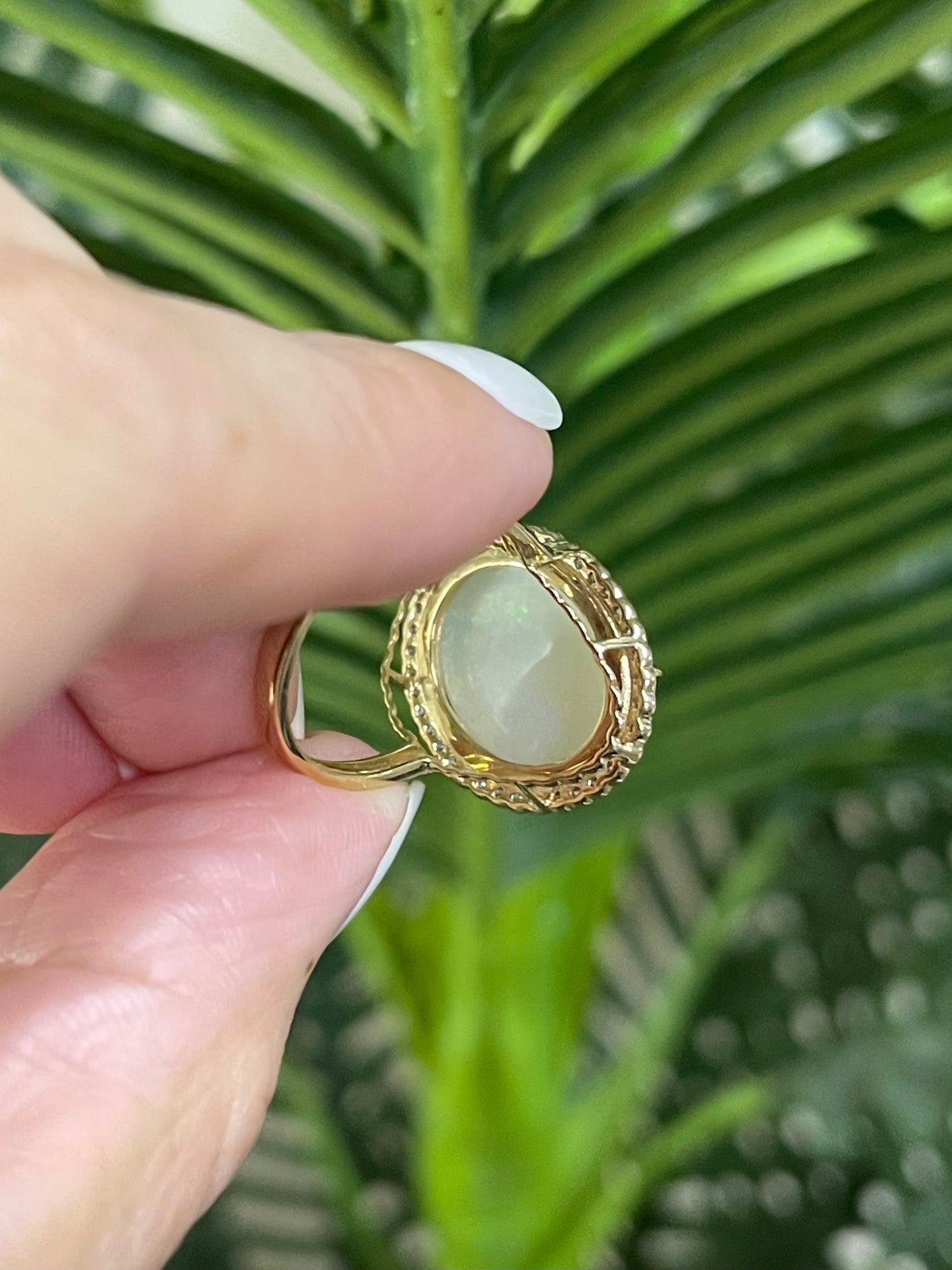 5.96ctNatural Solid Australian Andamooka Opal & Diamond Halo Ring In 14ct Yellow Gold