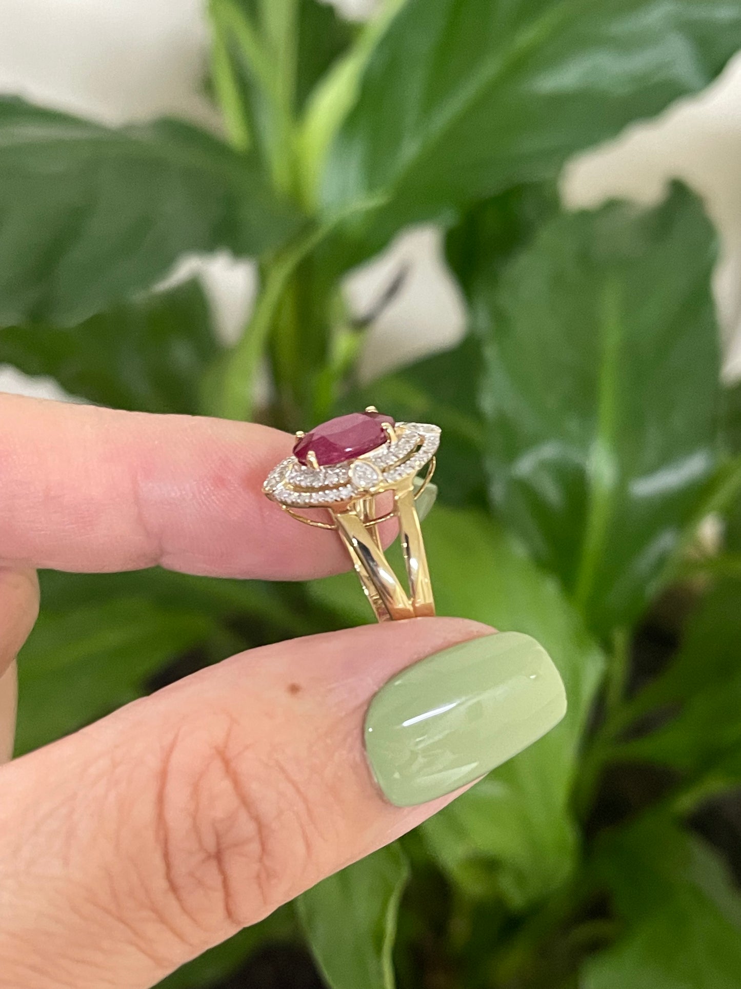 Art Deco Style 1.94ct Natural Ruby Diamond Ring In 14ct Yellow Gold