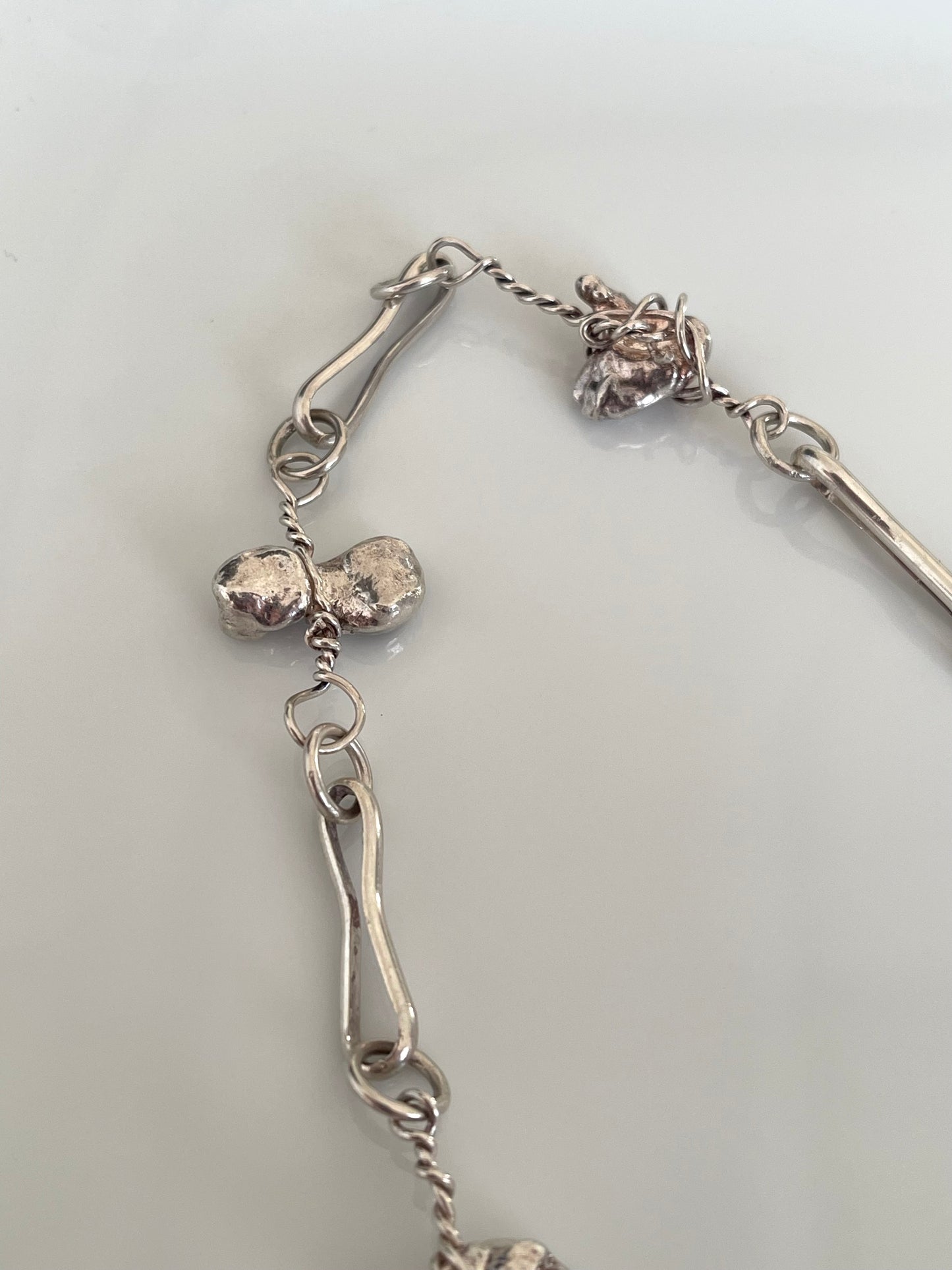 Vintage 70grams 66cm money bag / nugget chain necklace In Sterling Silver