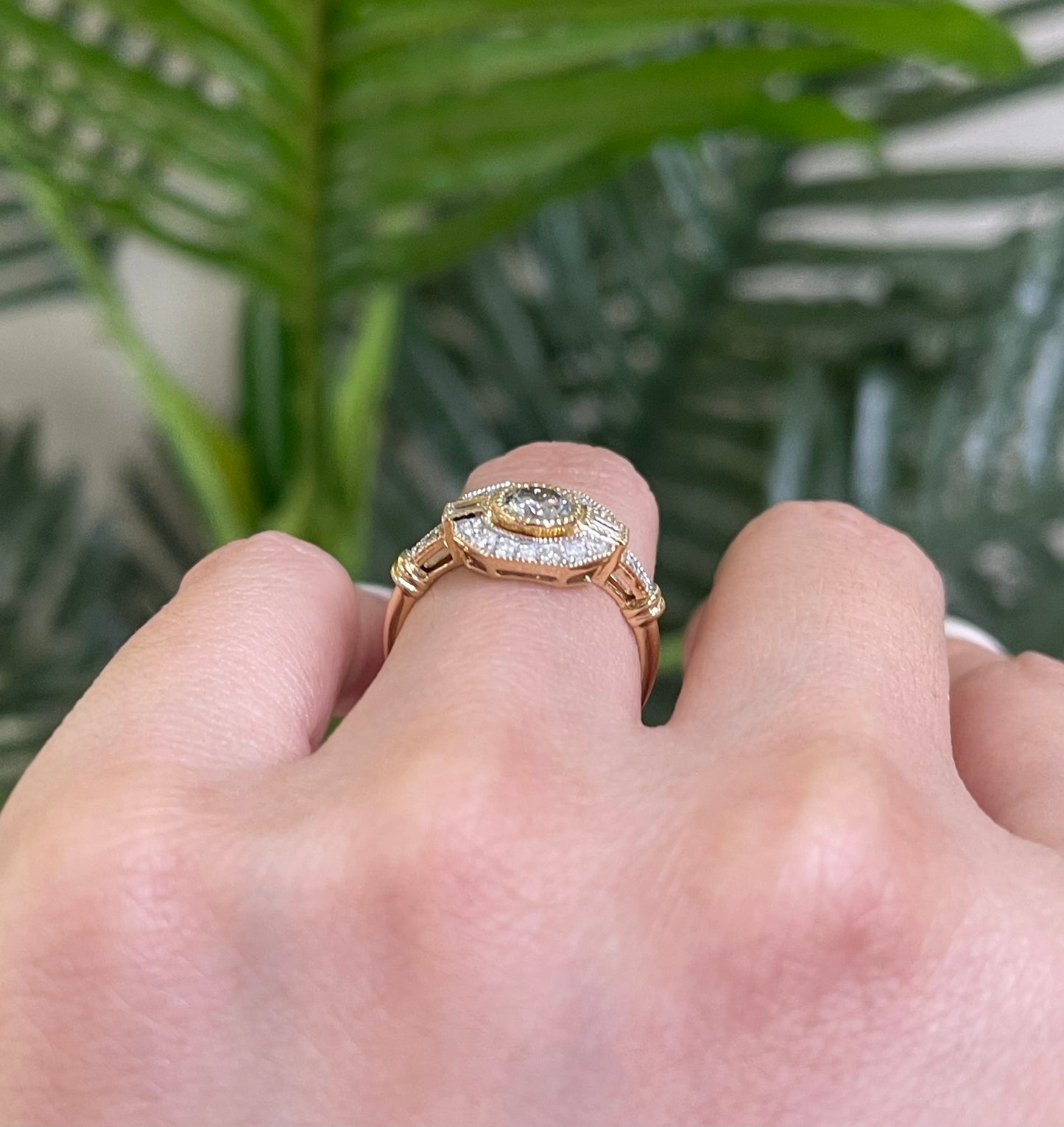 Art Deco Style VS Clarity Champagne Diamond Ring In 14ct Yellow Gold