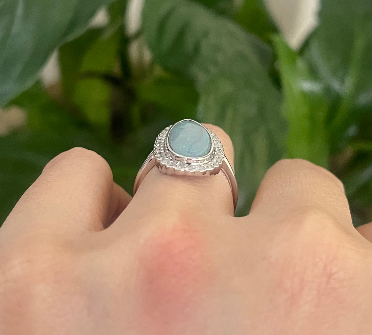 Natural Solid Lighting Ridge Opal Diamond Ring In 14ct White Gold