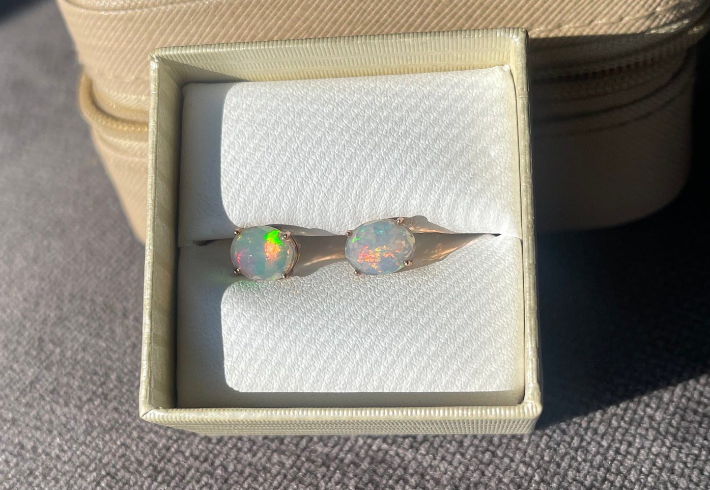 S.E. Custom 2ct Australian Crystal Opal earrings In 9ct Rose Gold