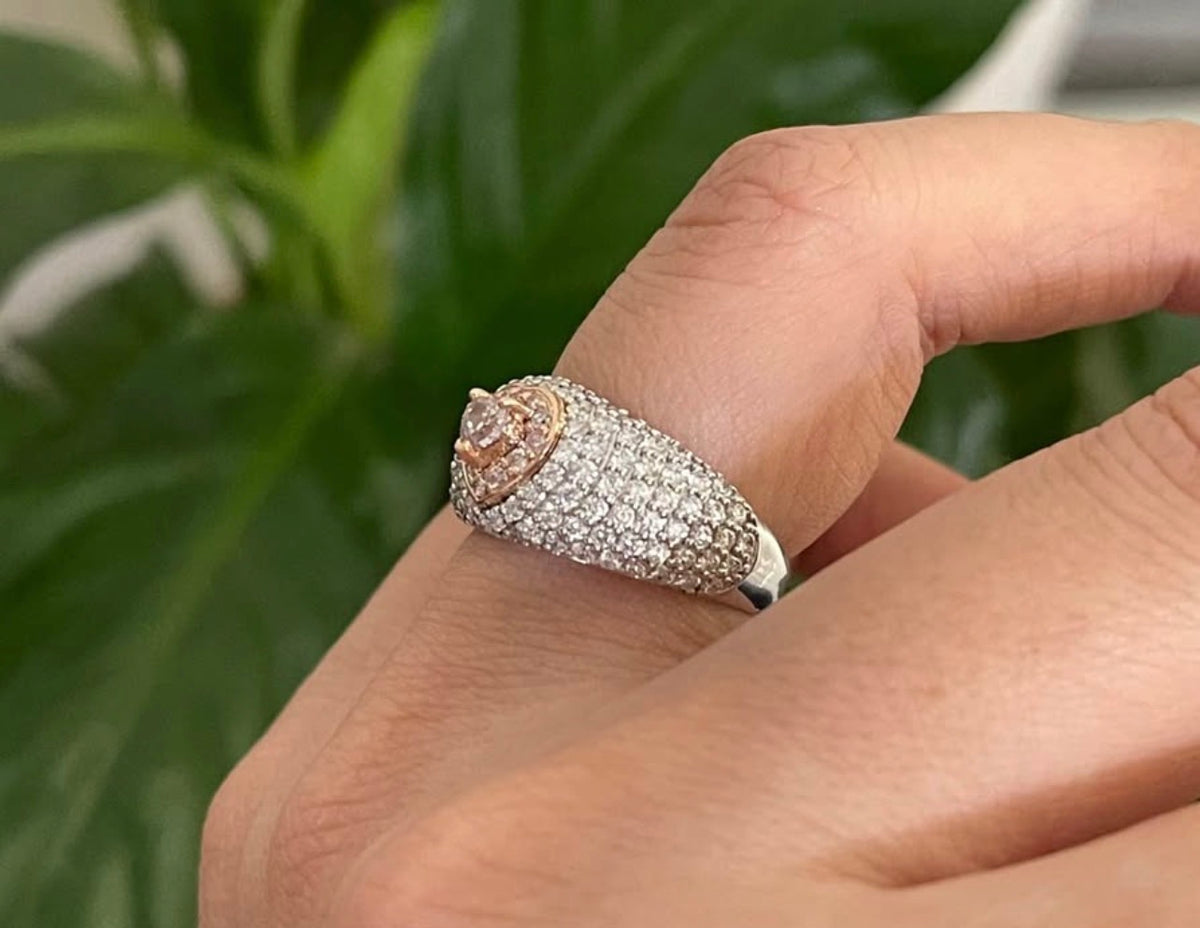 Natural Light Pink Diamond & White Diamond Love Heart Ring In 14ct Rose & White Gold