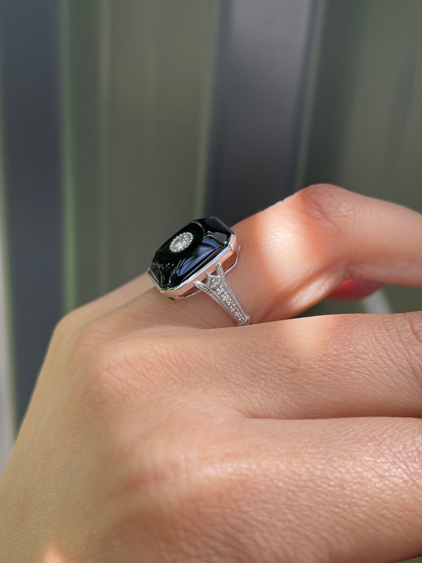 Eclipse Ring - Art Deco Inspired Onyx Diamond Ring In 950 Platinum