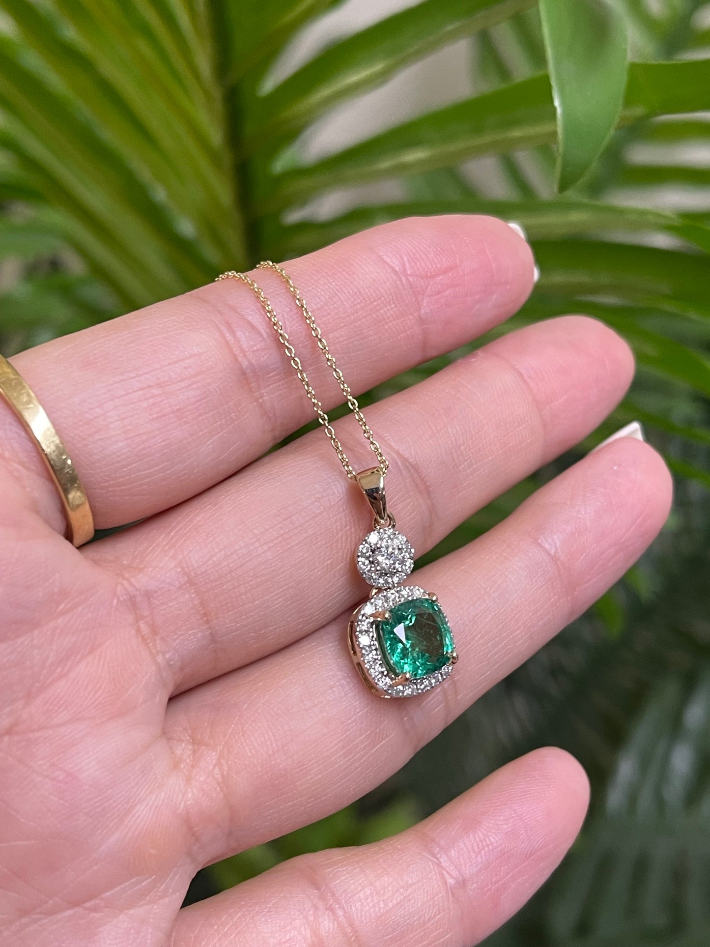 1.97ct Natural Emerald Diamond Pendant Necklace (With 14ct Chain)