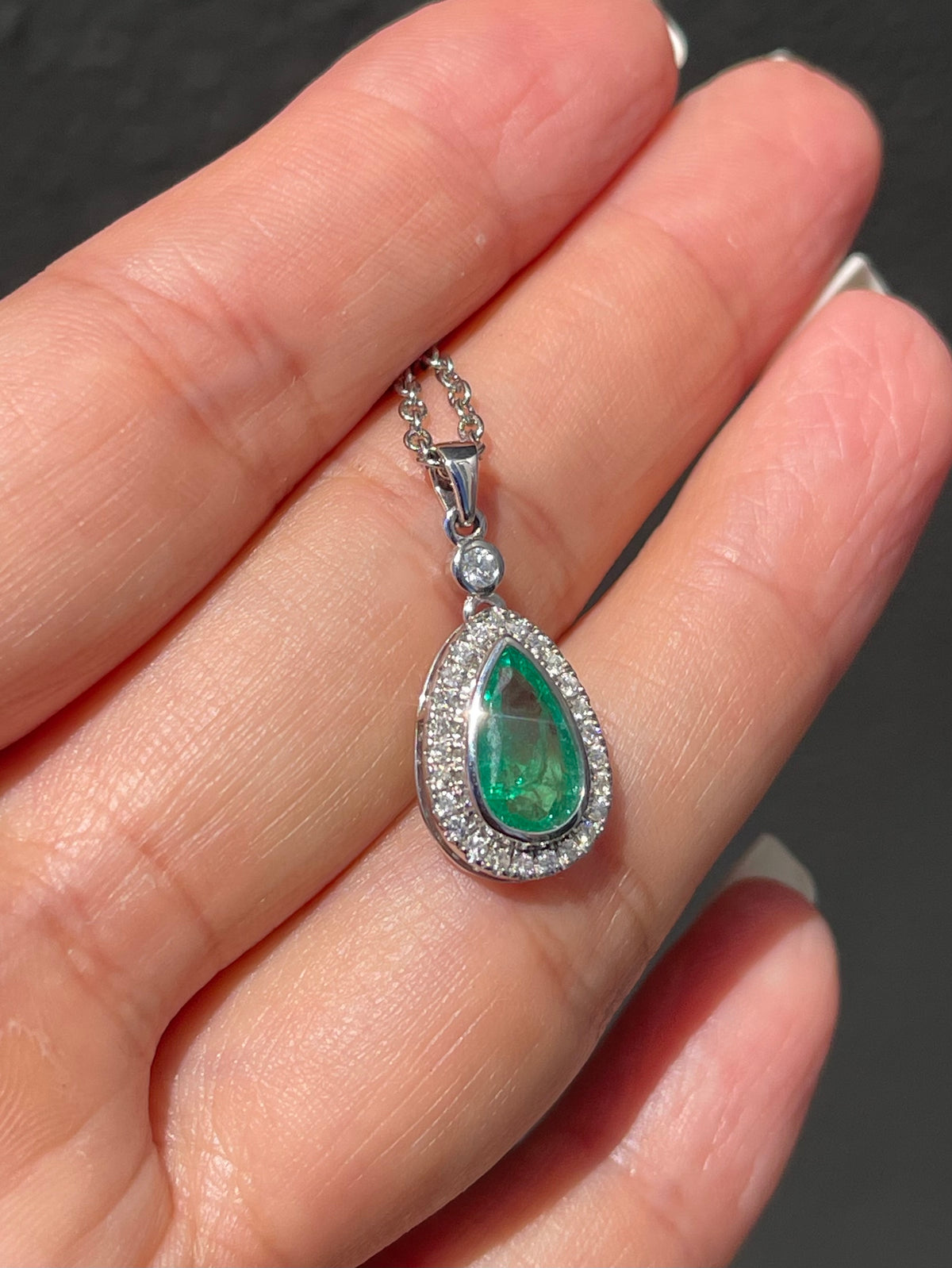 1.29ct Natural Emerald Diamond Halo Pendant In 14ct White Gold (no chain)