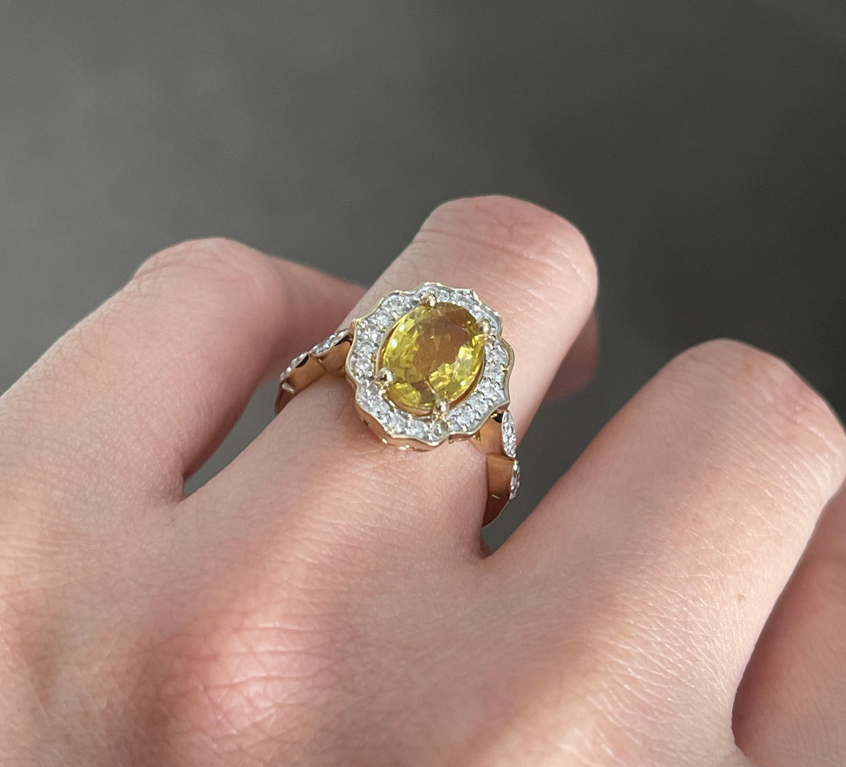 Vintage Style Natural Yellow Sapphire Diamond Ring In 14ct Yellow Gold