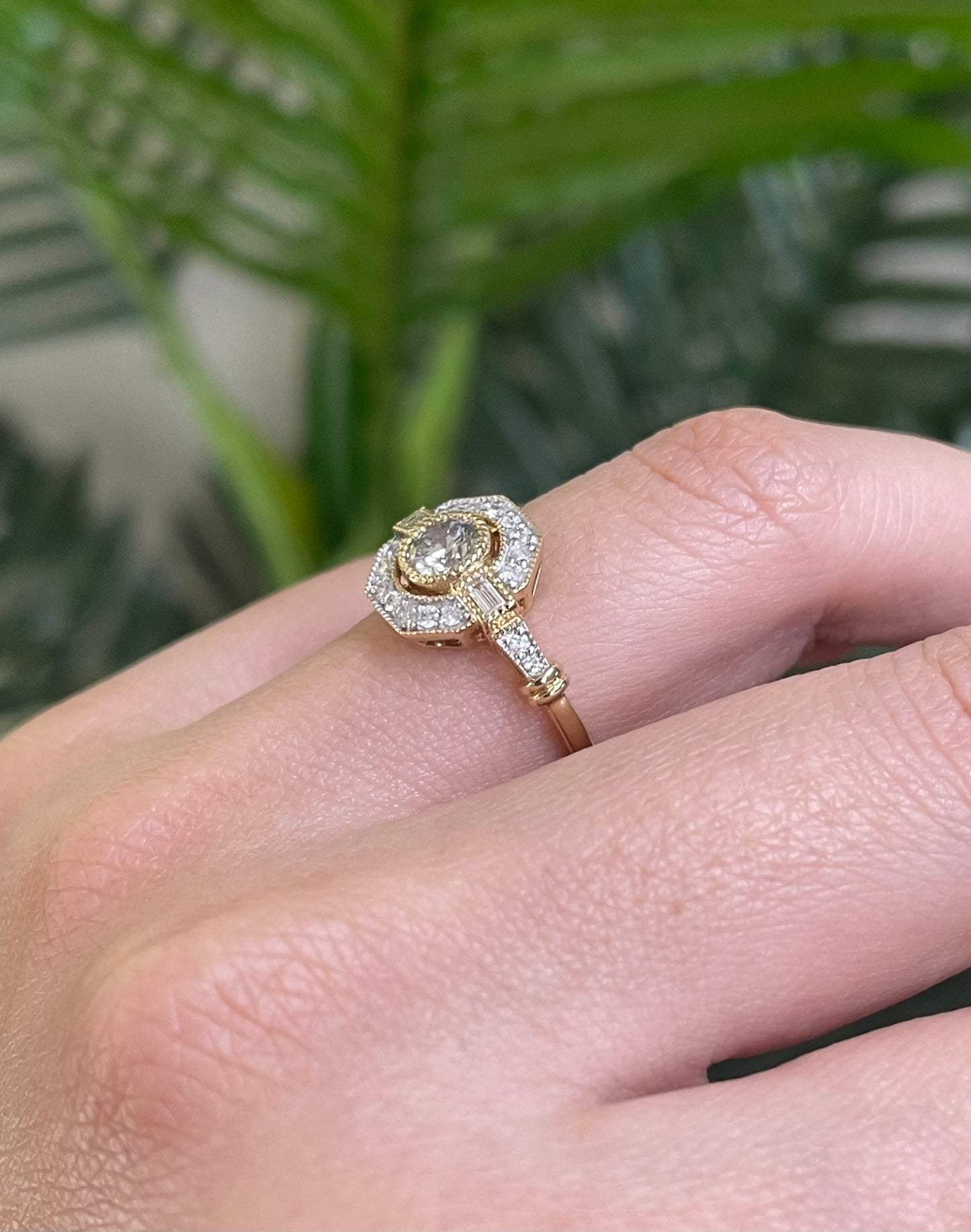 Art Deco Style VS Clarity Champagne Diamond Ring In 14ct Yellow Gold