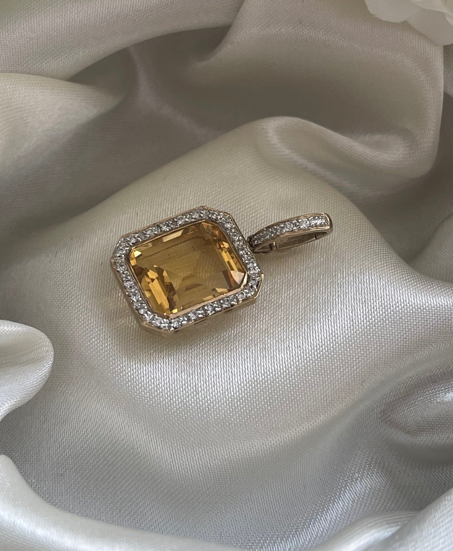 Classic Citrine Diamond Enhancer Pendant In 9ct Yellow Gold