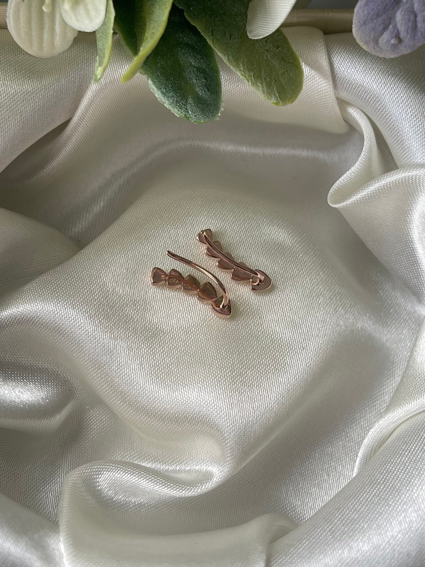 Natural Diamond Ear Climber Earrings In 9ct Rose Gold