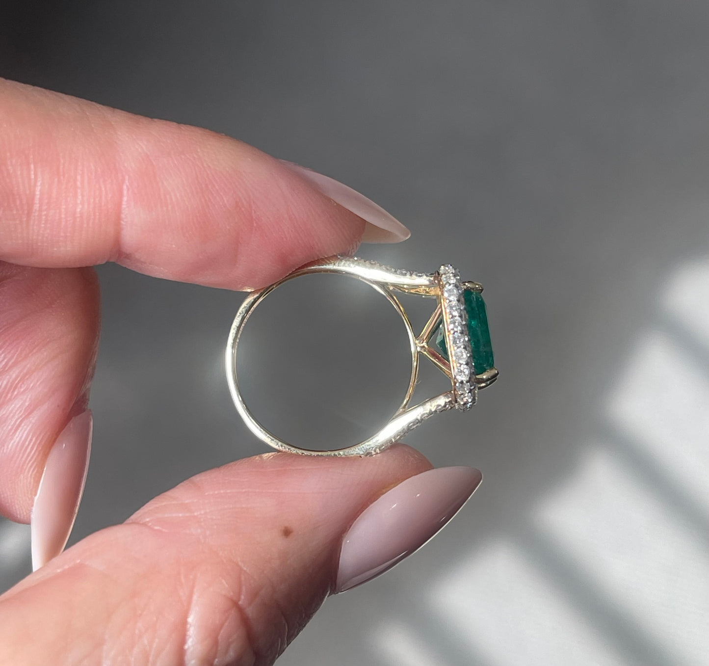 4.21ct Natural Emerald Diamond Halo Ring In 14ct Yellow Gold