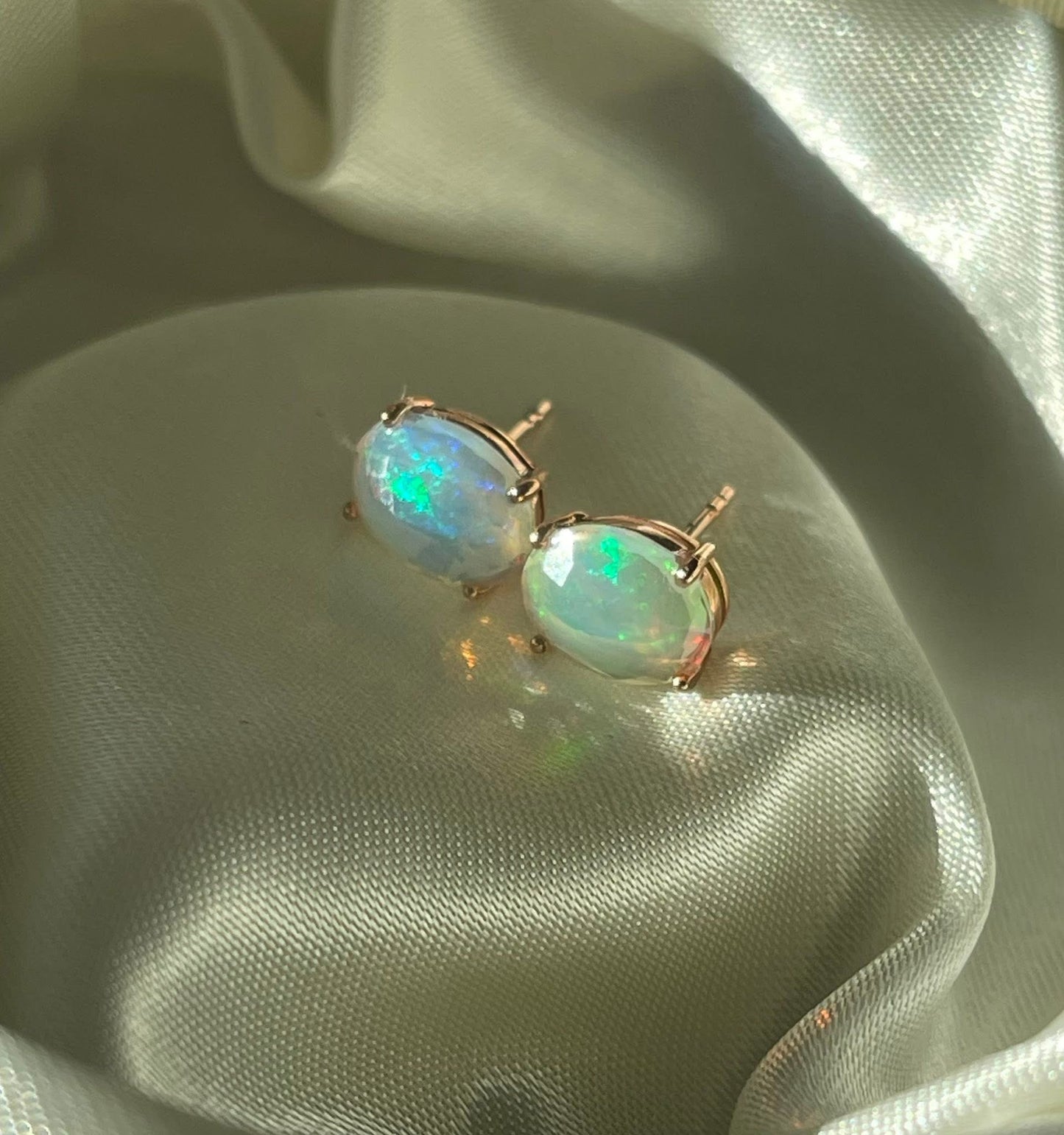 Contemporary 9ct rose gold 1.92ct natural solid Australian opal stud earrings