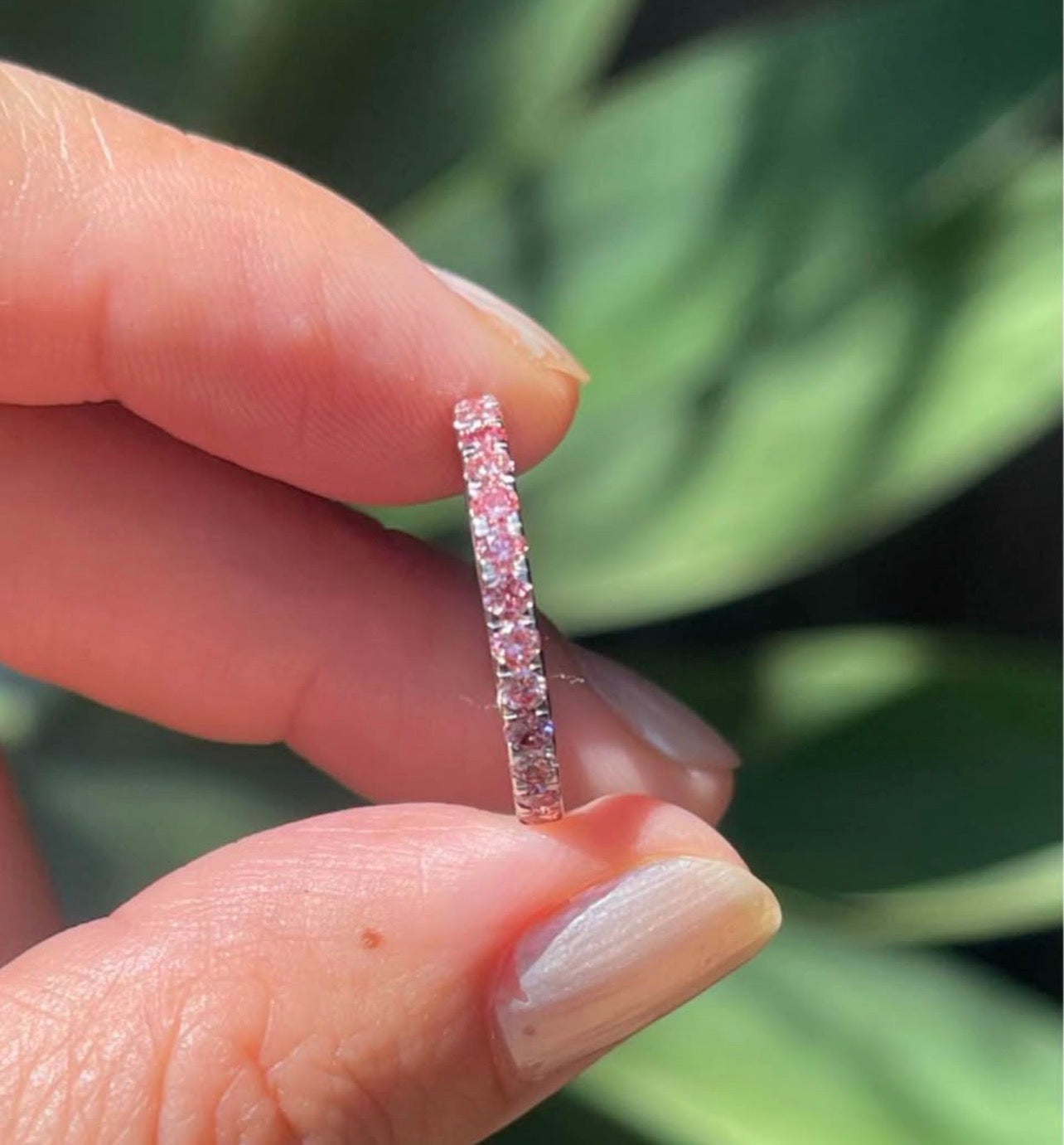 Custom 18ct white gold 1.6ct VS pink diamond 3/4 entity band (one band)