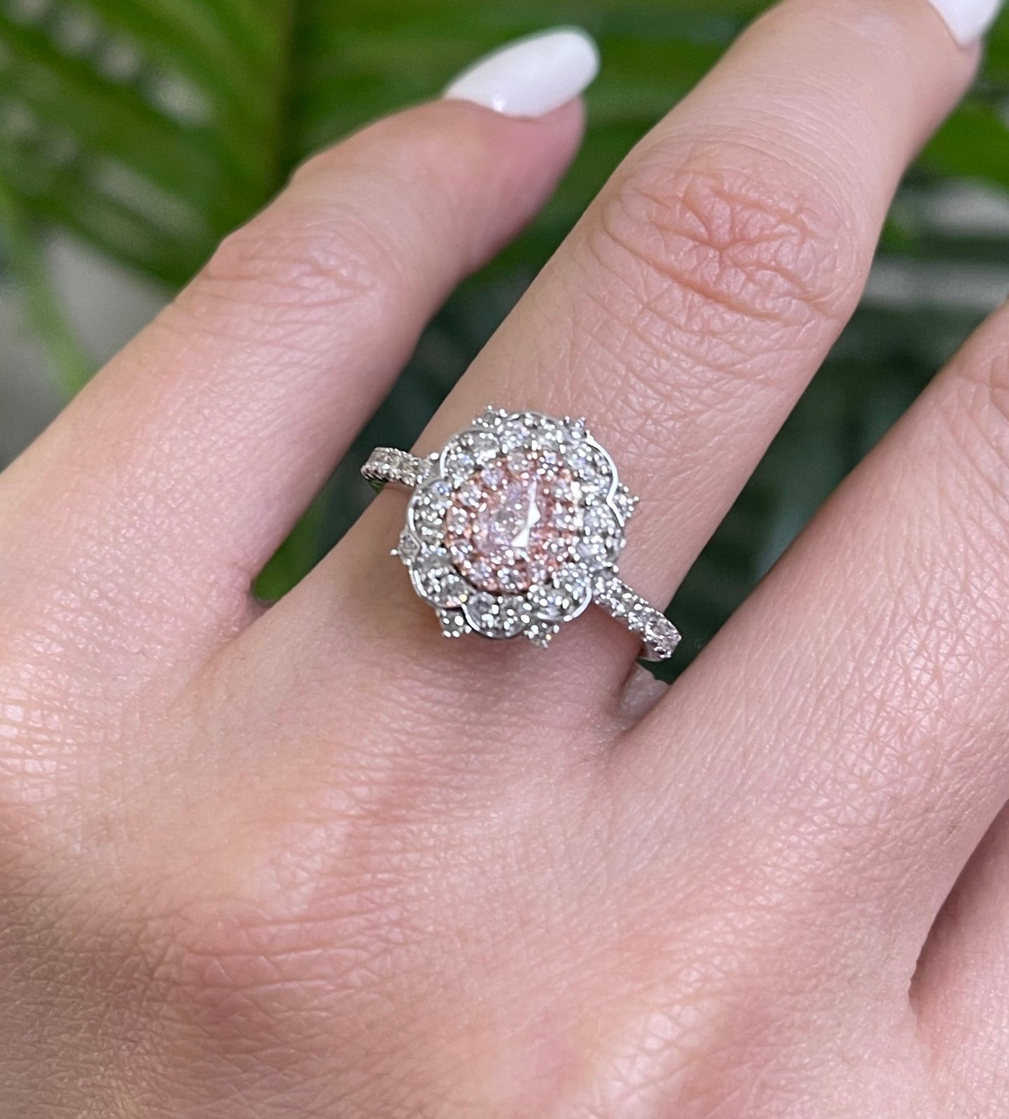 Natural Light Fancy Pink Diamond Ring In 14ct White Gold