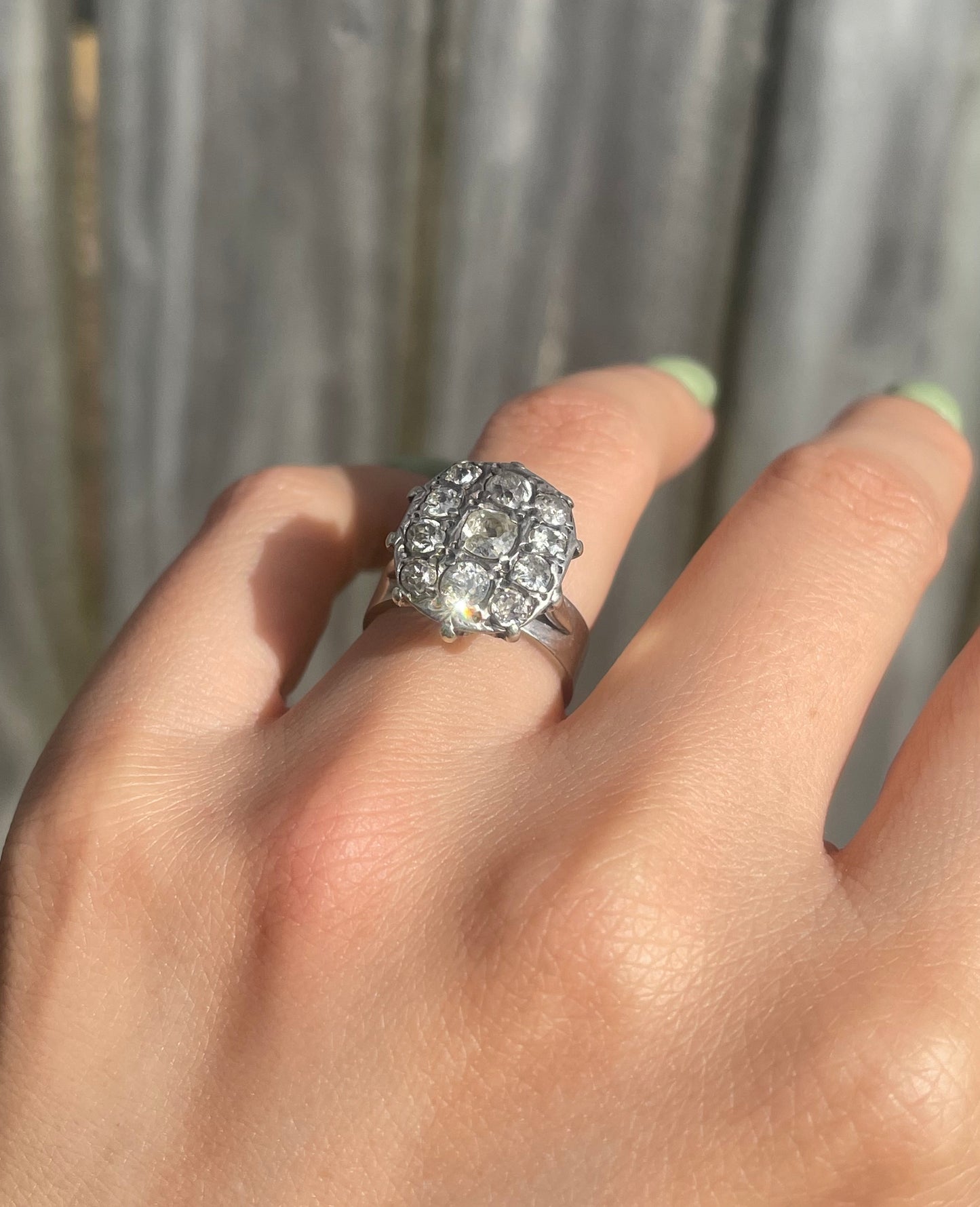 Antique 1920s 1.5ct Old Cut Diamond Cluster Ring In 18ct & Palladium