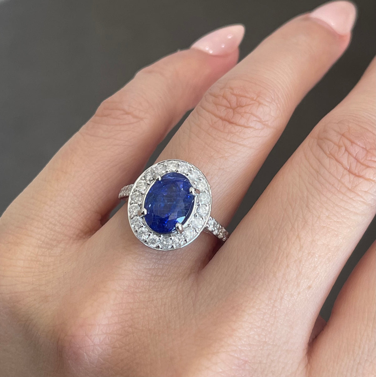 4.07ct Natural Tanzanite Diamond Halo Ring In 14ct White Gold