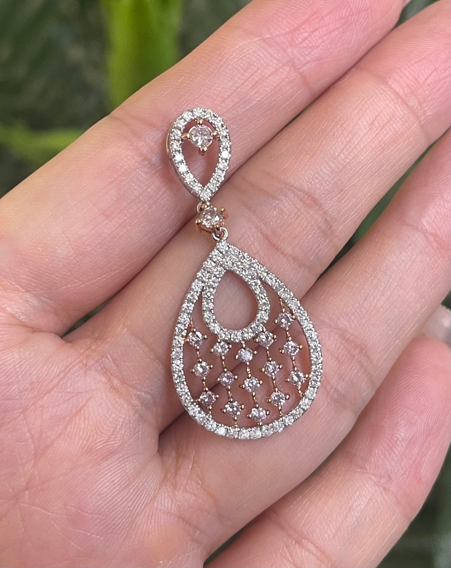 Natural Pink Diamond Halo Pendant In 14ct White Gold & Rose Gold