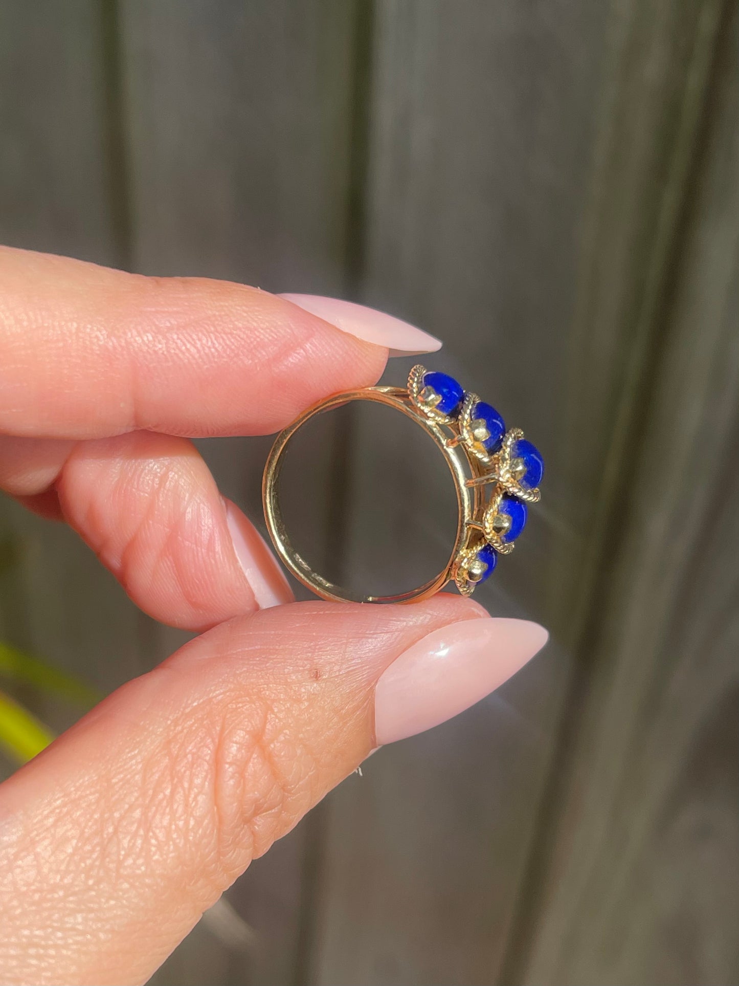 Vintage 5 Stone Marquise Cut Lapis Ring In 14ct Yellow Gold