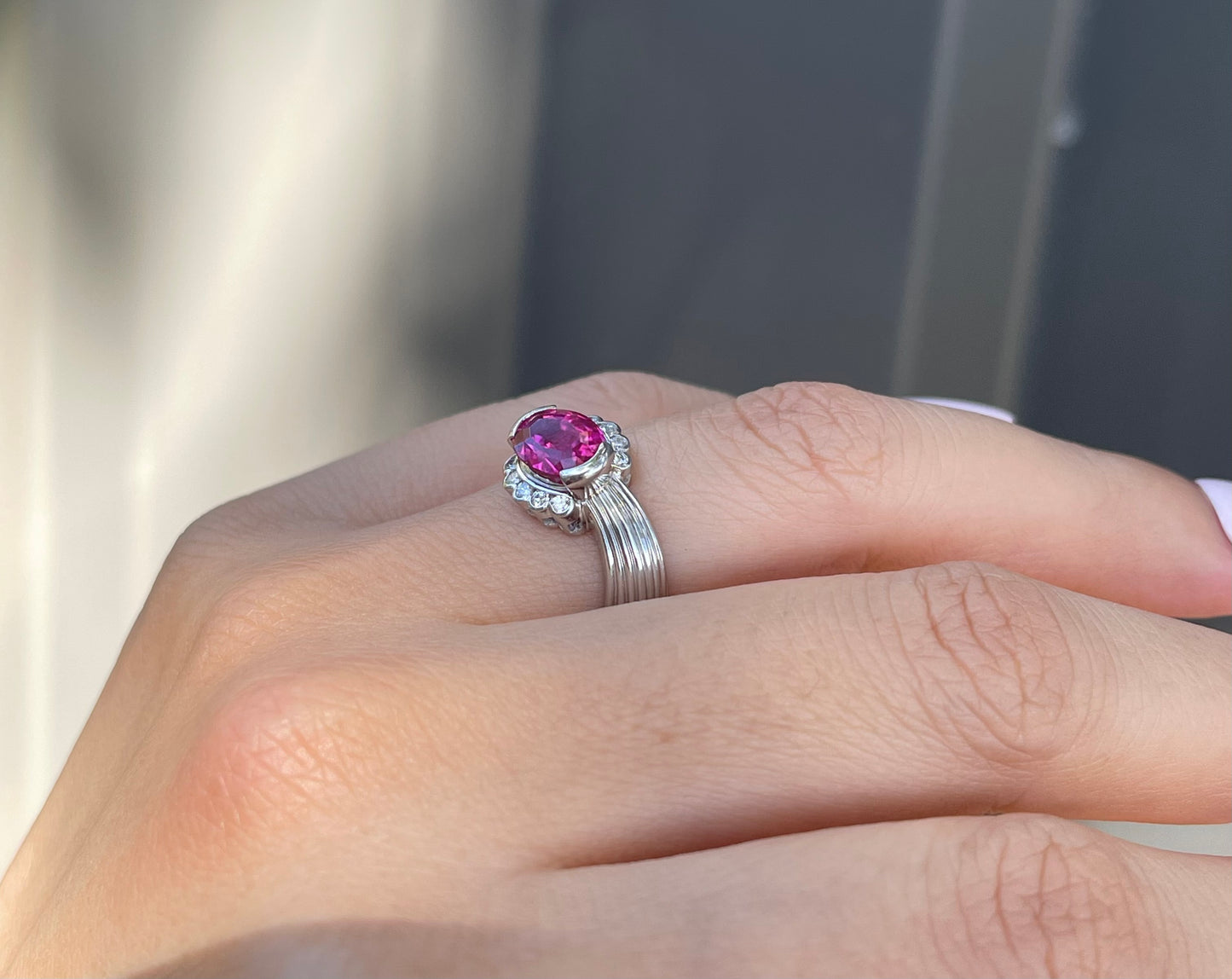 1.83ct Pink Tourmaline Diamond Ring In 900 Platinum