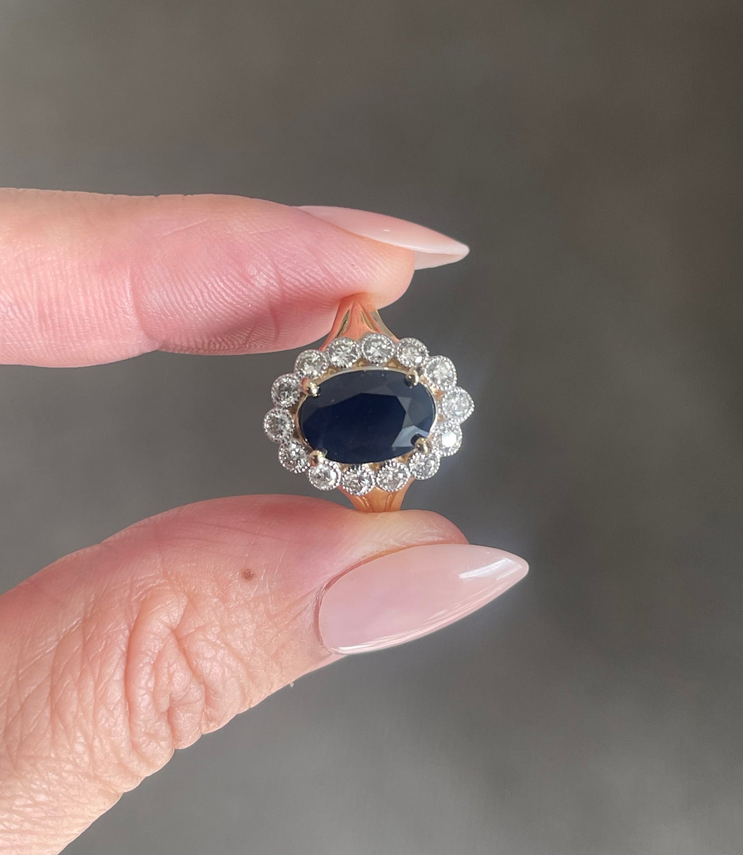 3.41ct Natural Royal Blue Sapphire Diamond Halo Ring In 14ct Yellow & White Gold