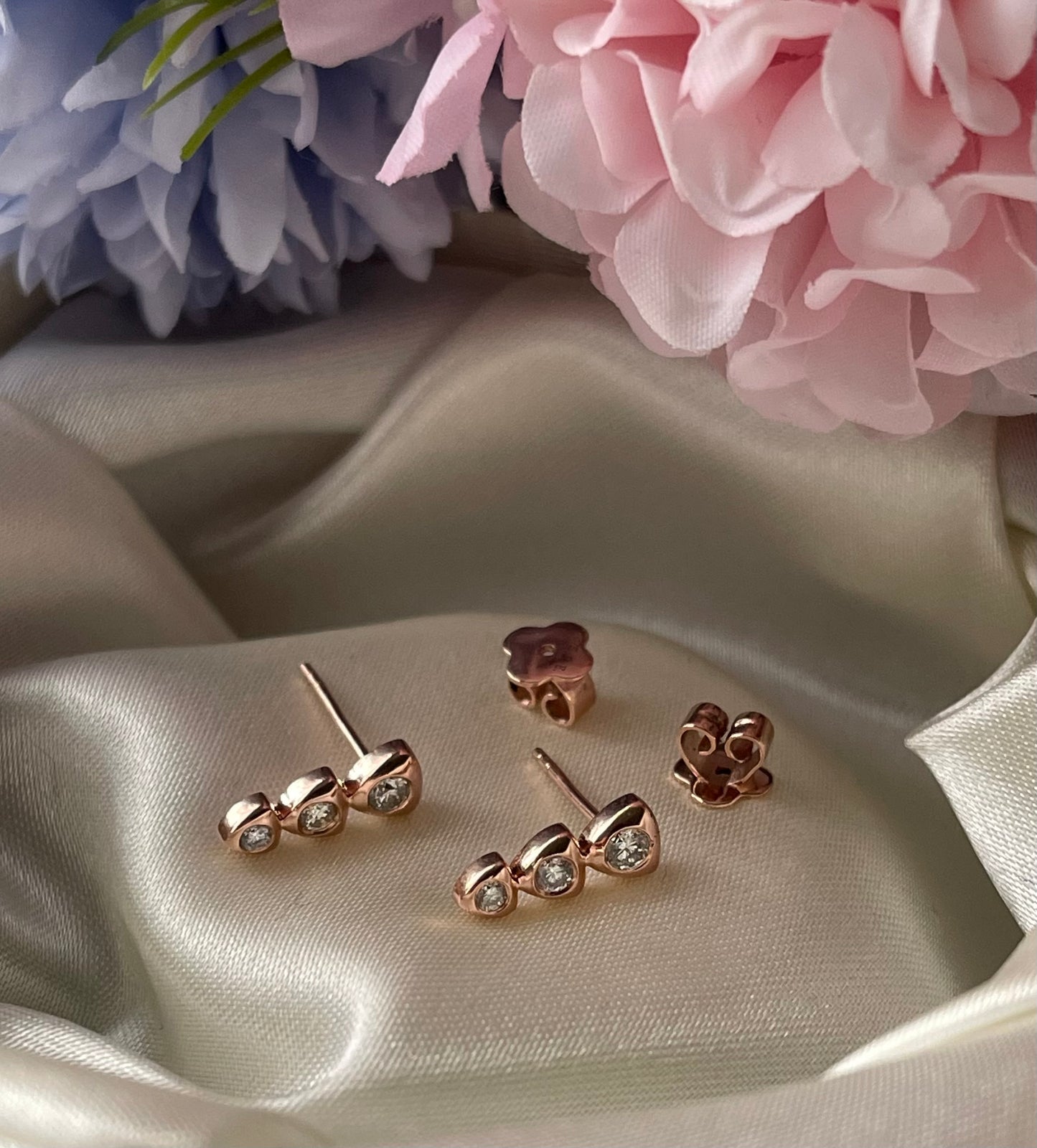 3 Natural Diamond Drop Earrings In 9ct Rose Gold