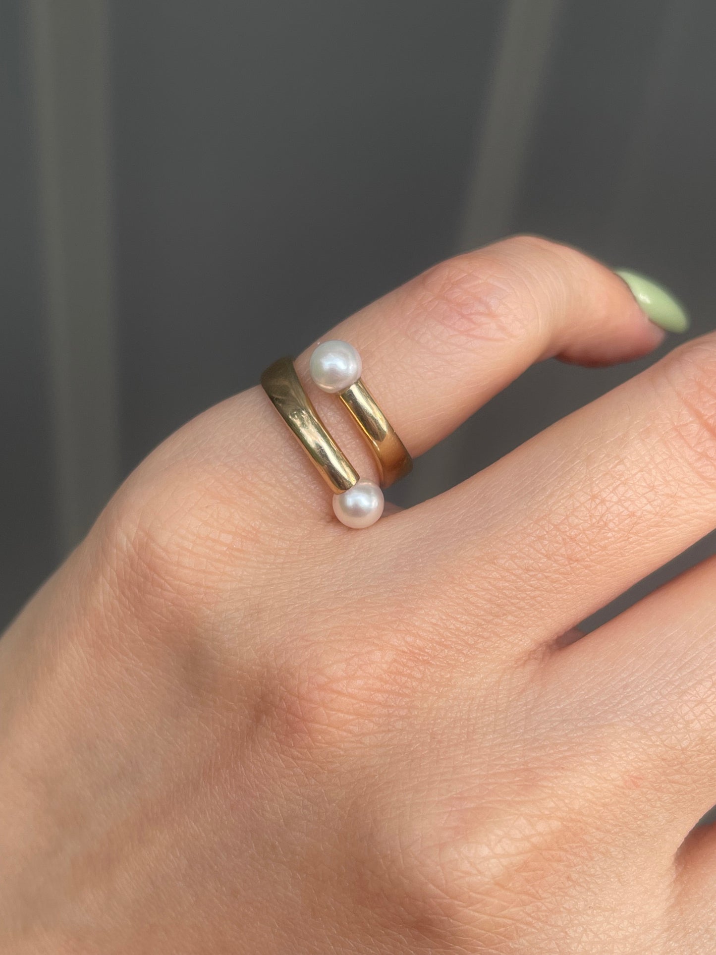 Twin Flame Pearl Ring In 9ct Yellow Gold